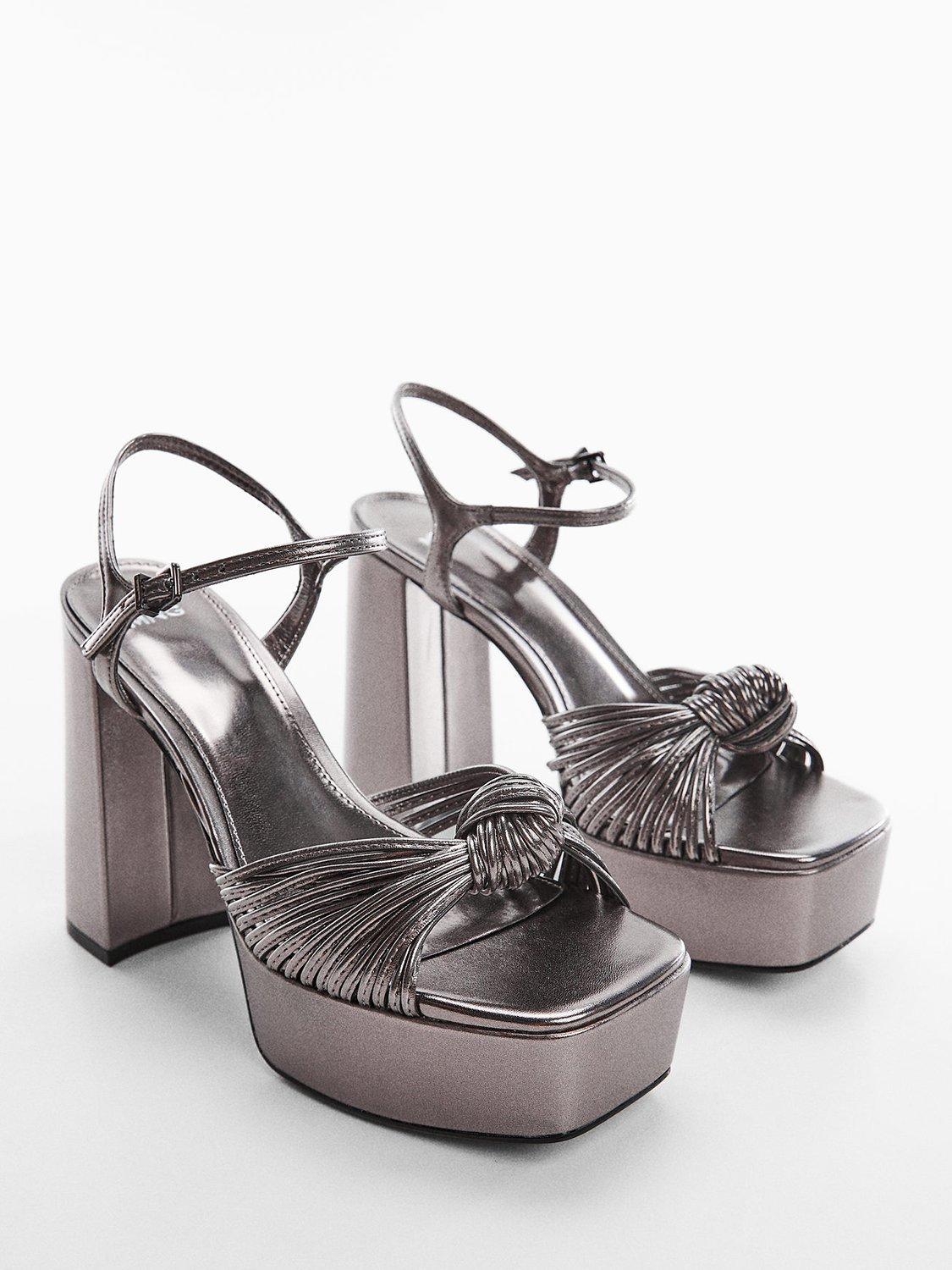 Mango Alma Chunky Platform Block Heel Sandals, Silver