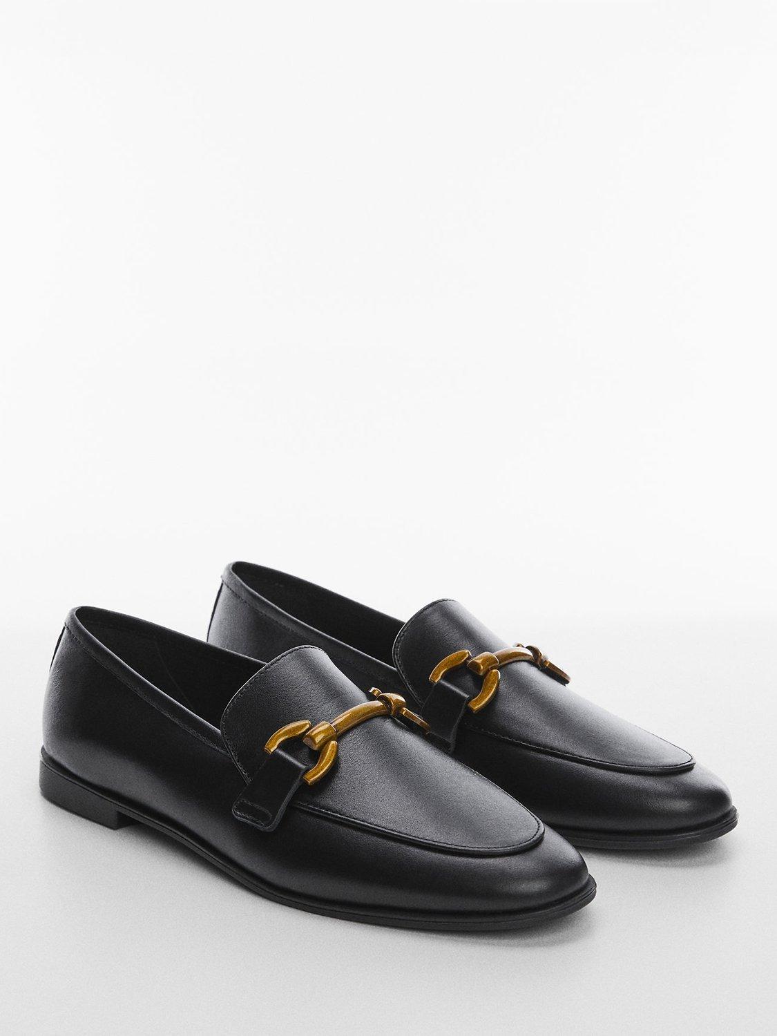 Mango Casino Leather Loafers, Black