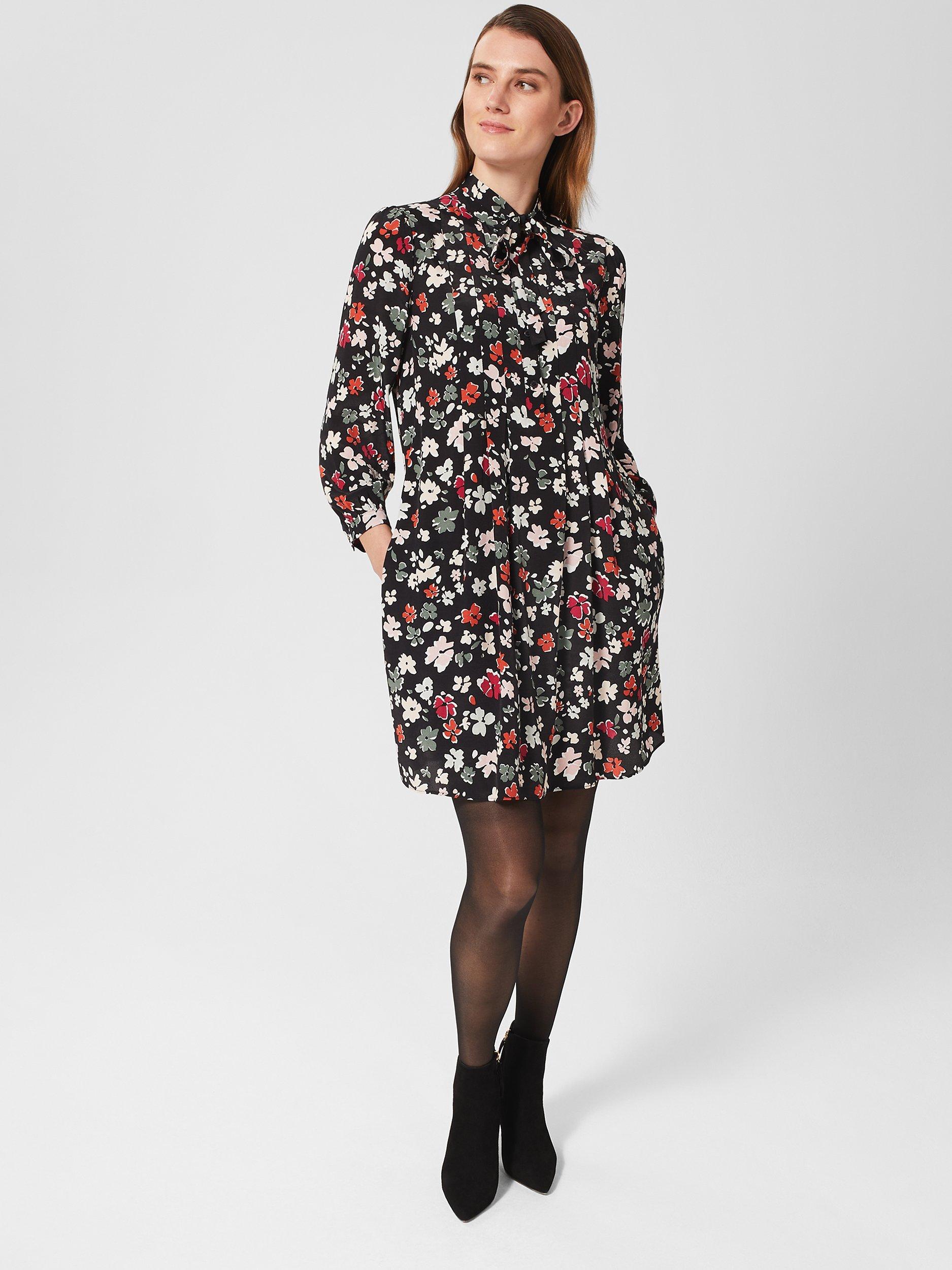Hobbs Seren Floral Print Shirt Dress, Black/Multi