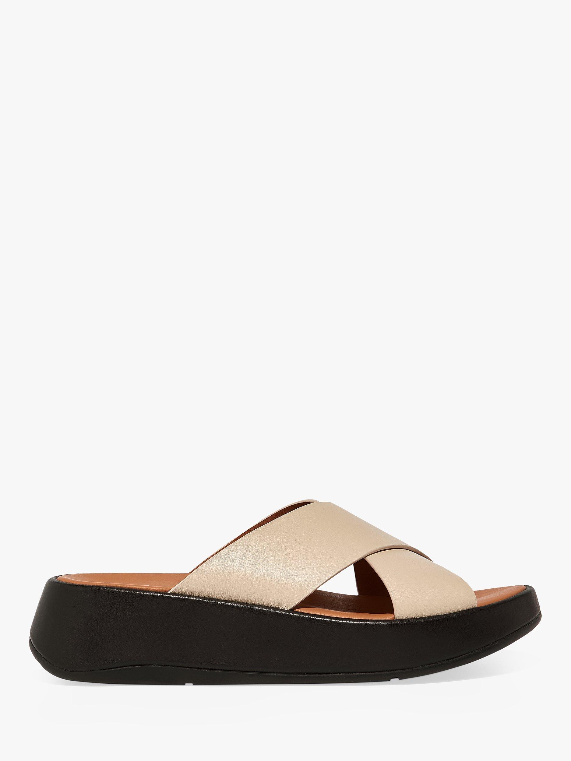 FitFlop Fmode Luxe Leather Flatform Cross Slider Sandals, Beige/Black