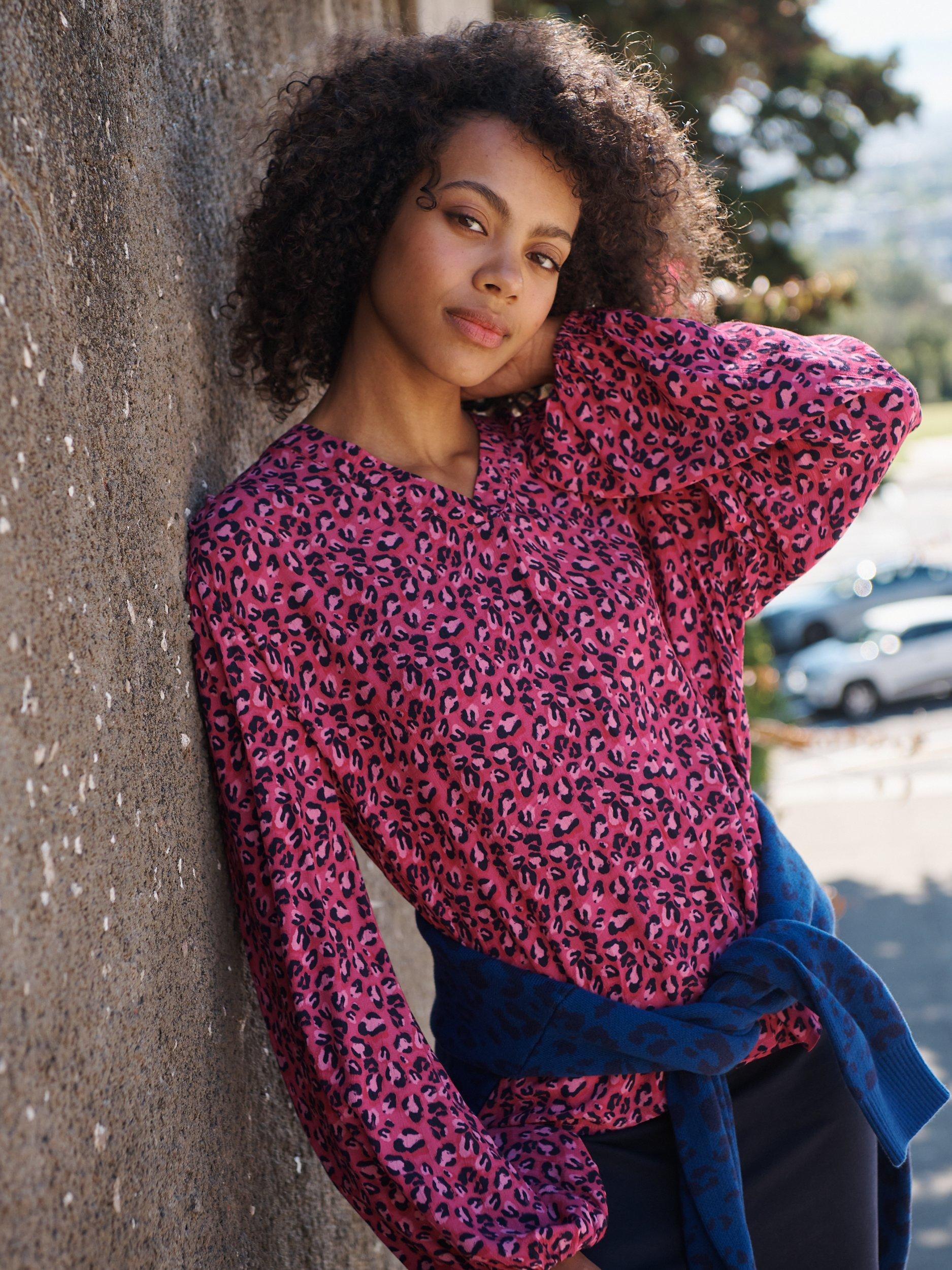 NRBY Marnie Leoard Print Blouse, Pink