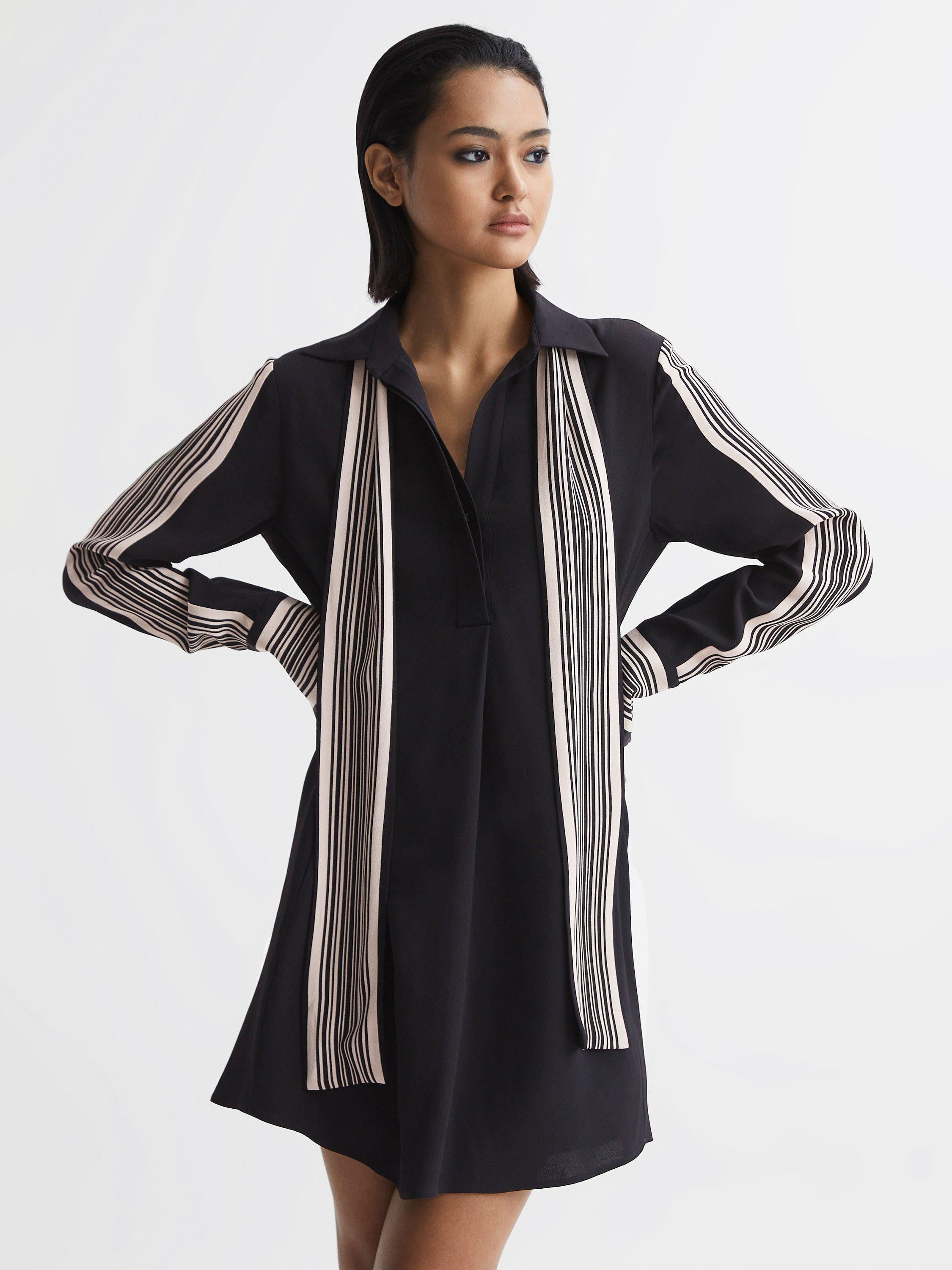 Reiss Ellie Side Stripe Mini Dress, Black