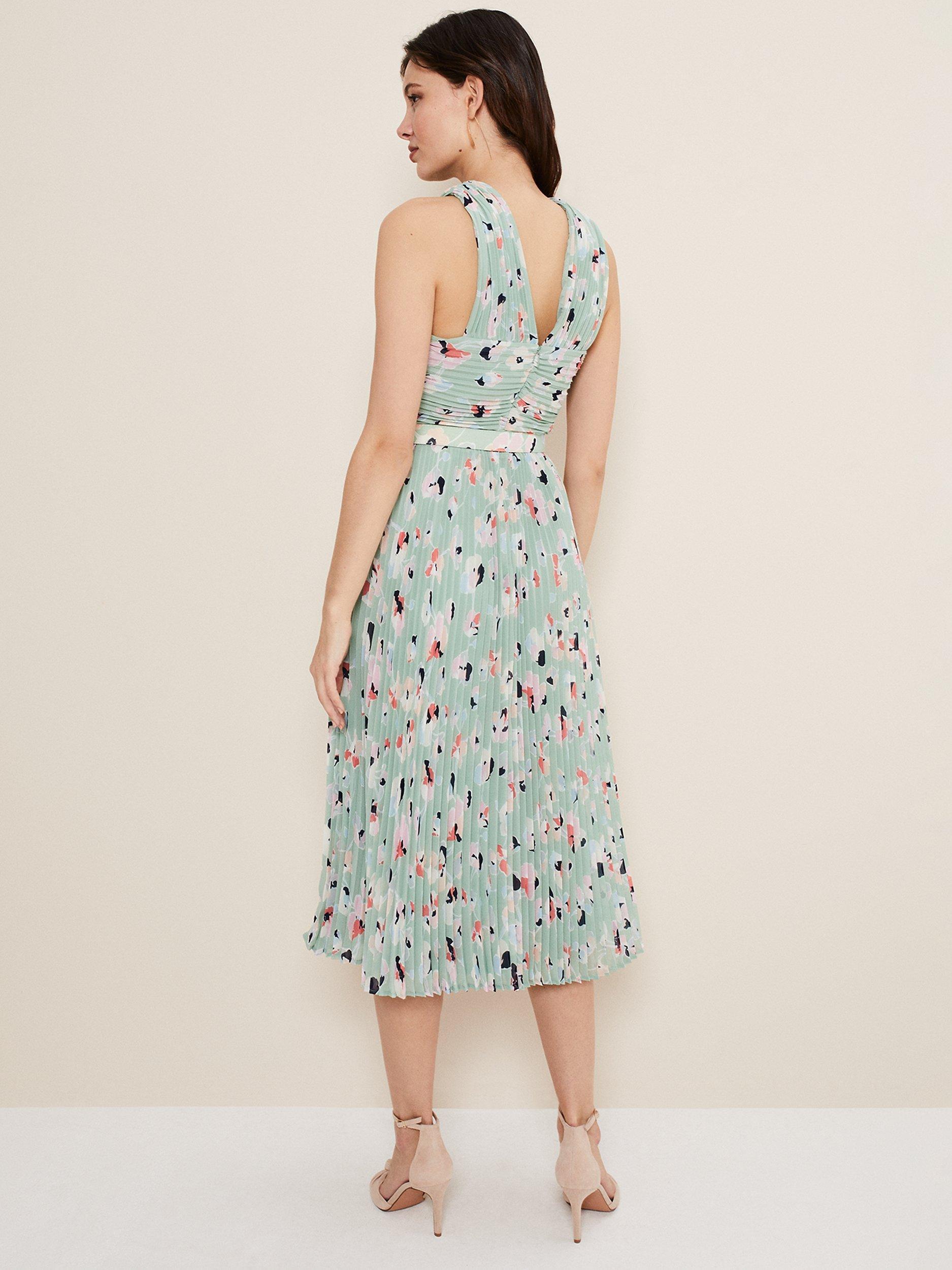 Product image 2 of 6, which shows Phase Eight Portia Pleated Dress, Peppermint, 12