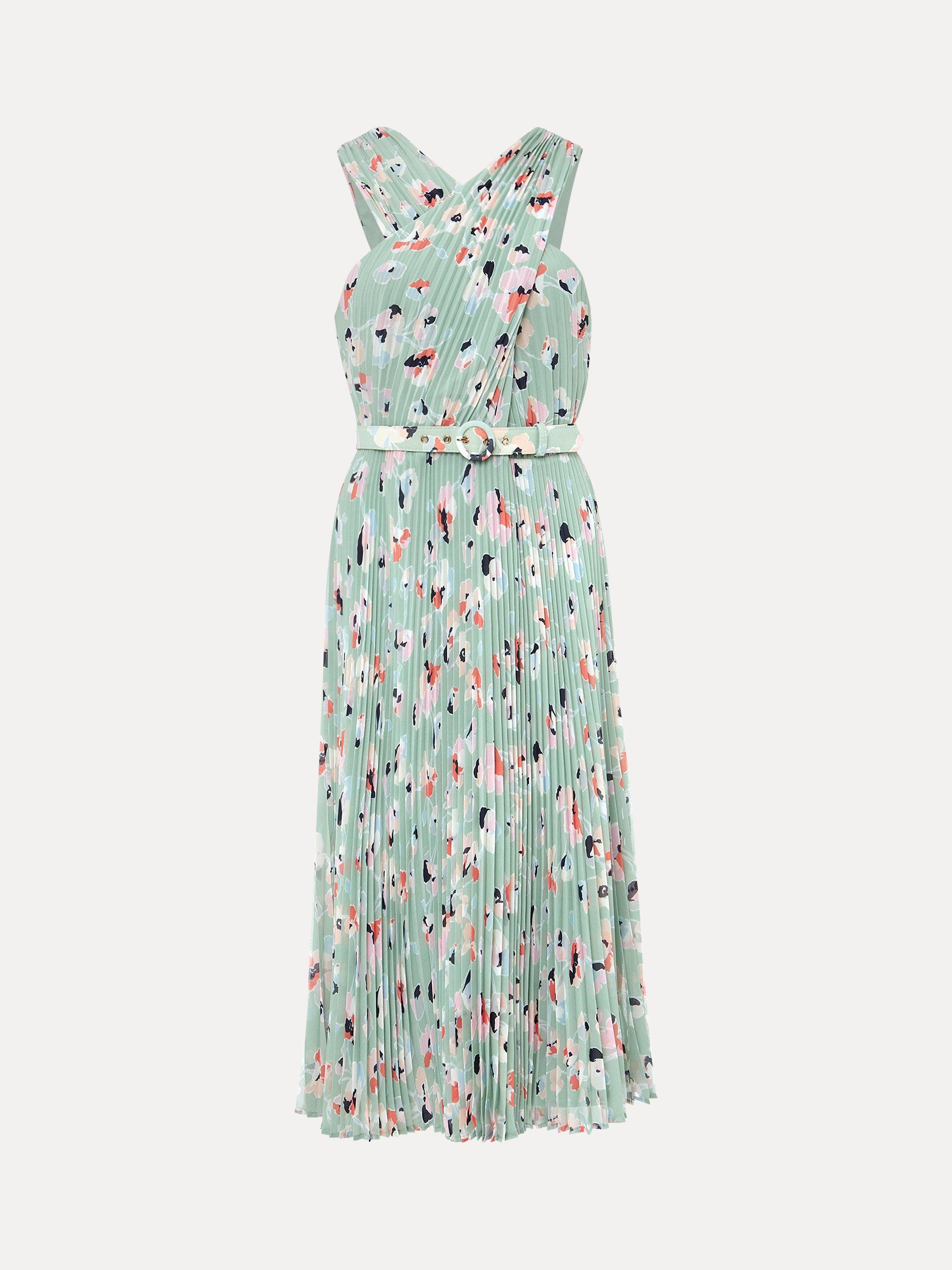 Product image 4 of 6, which shows Phase Eight Portia Pleated Dress, Peppermint, 12