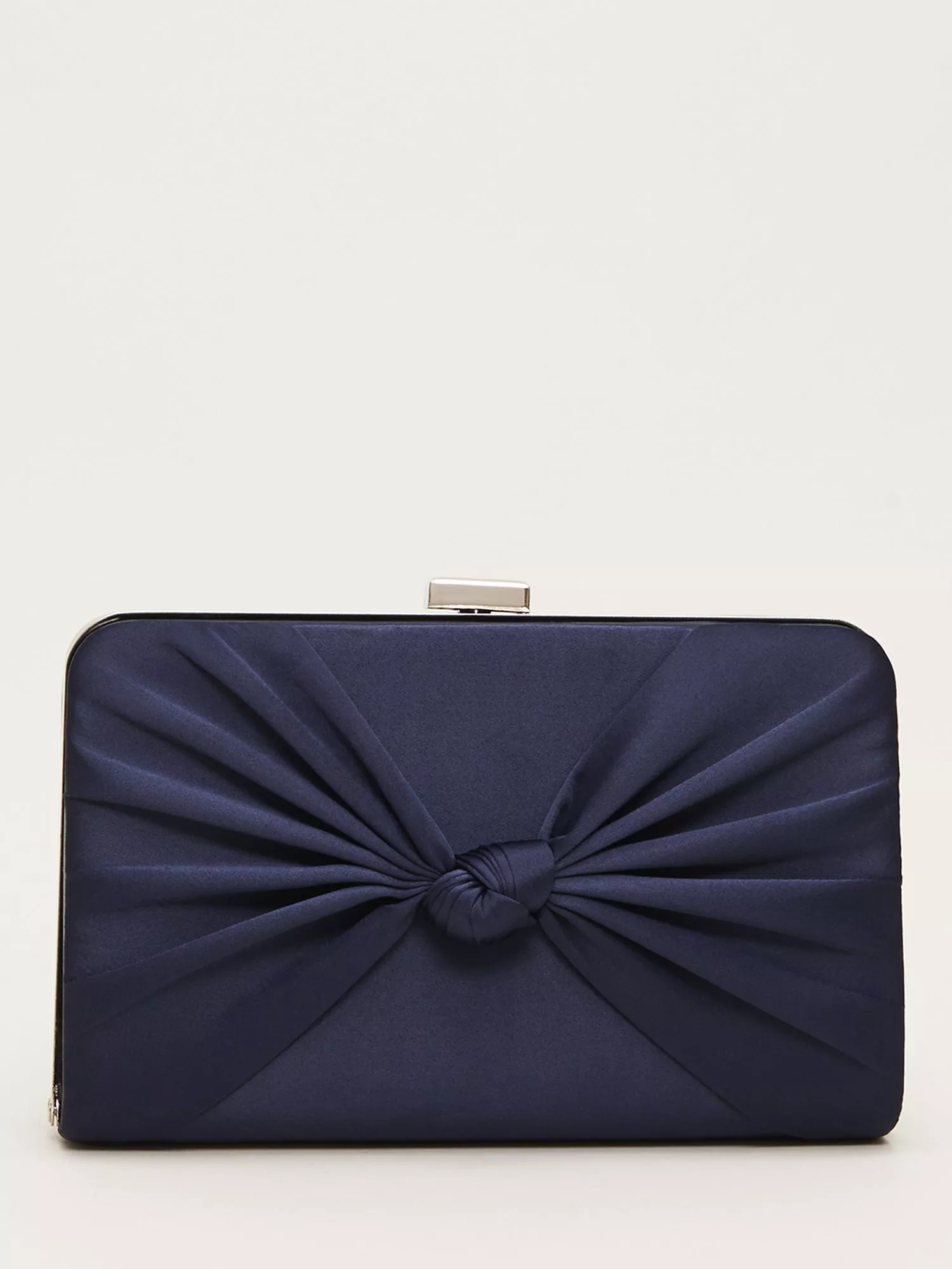 Phase Eight Satin Knot Front Box Clutch Bag Navy One Size