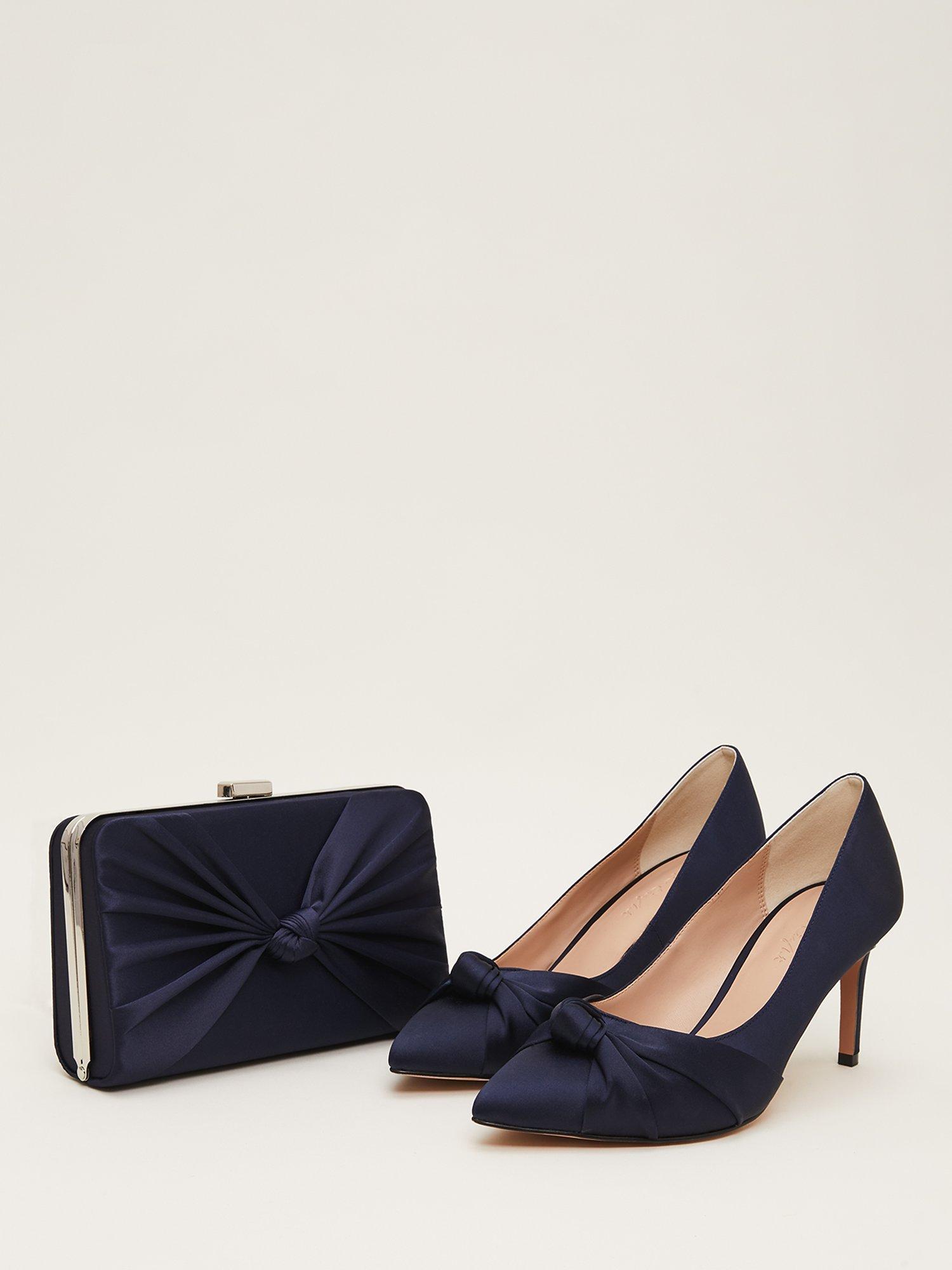 Product image 5 of 8, which shows Phase Eight Satin Knot Front Box Clutch Bag, Navy, One Size