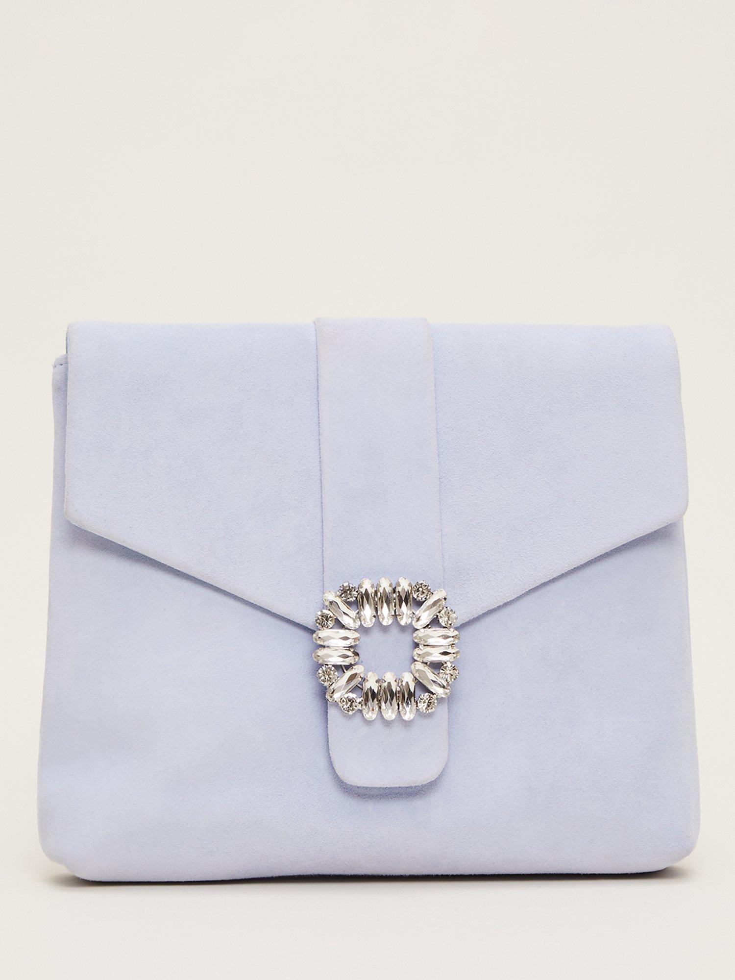 Phase Eight Suede Jewel Front Clutch Bag, Cornflower, One Size