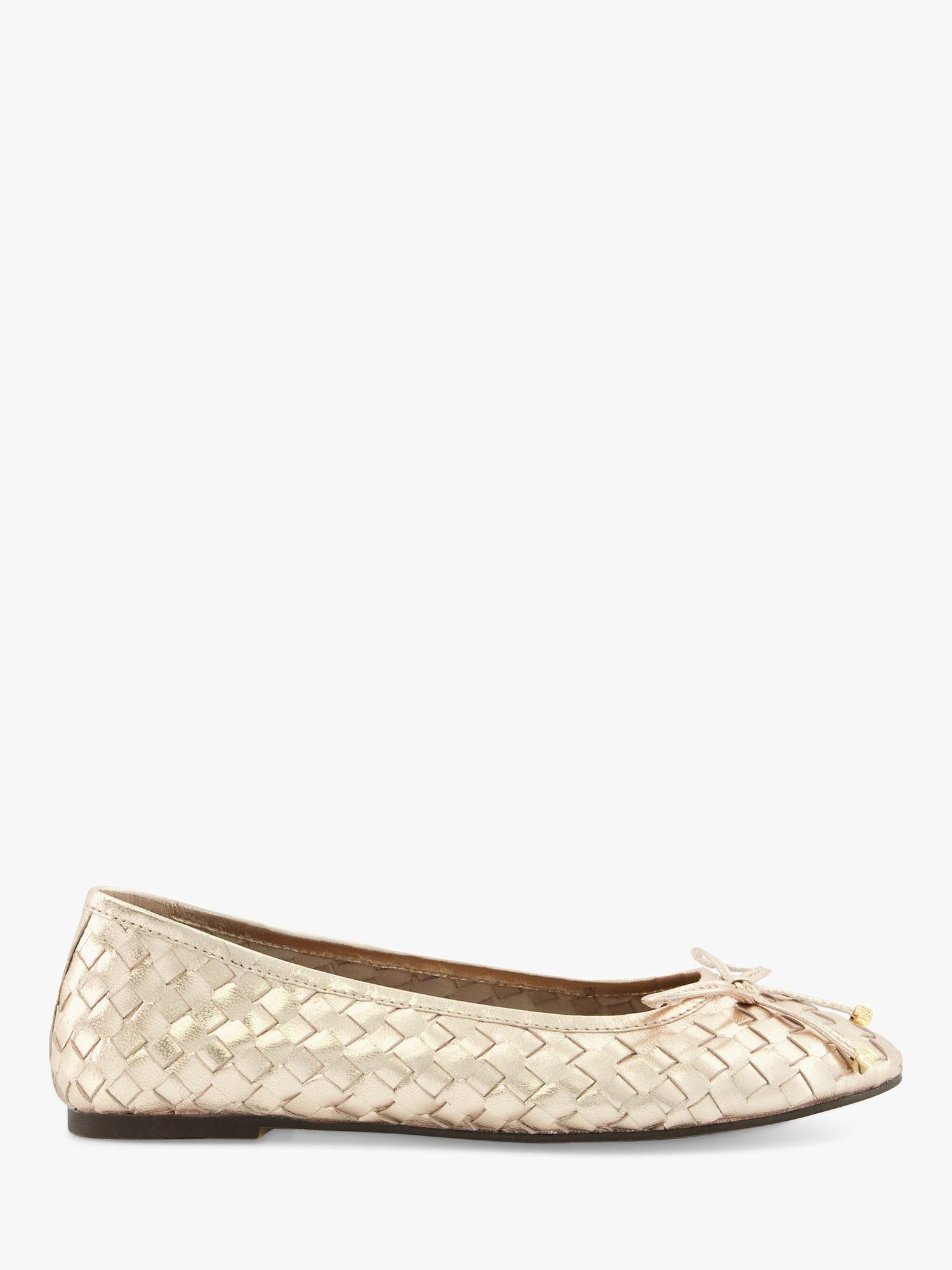 Dune Hartlyns Woven Leather Ballet Pumps, Gold, 5