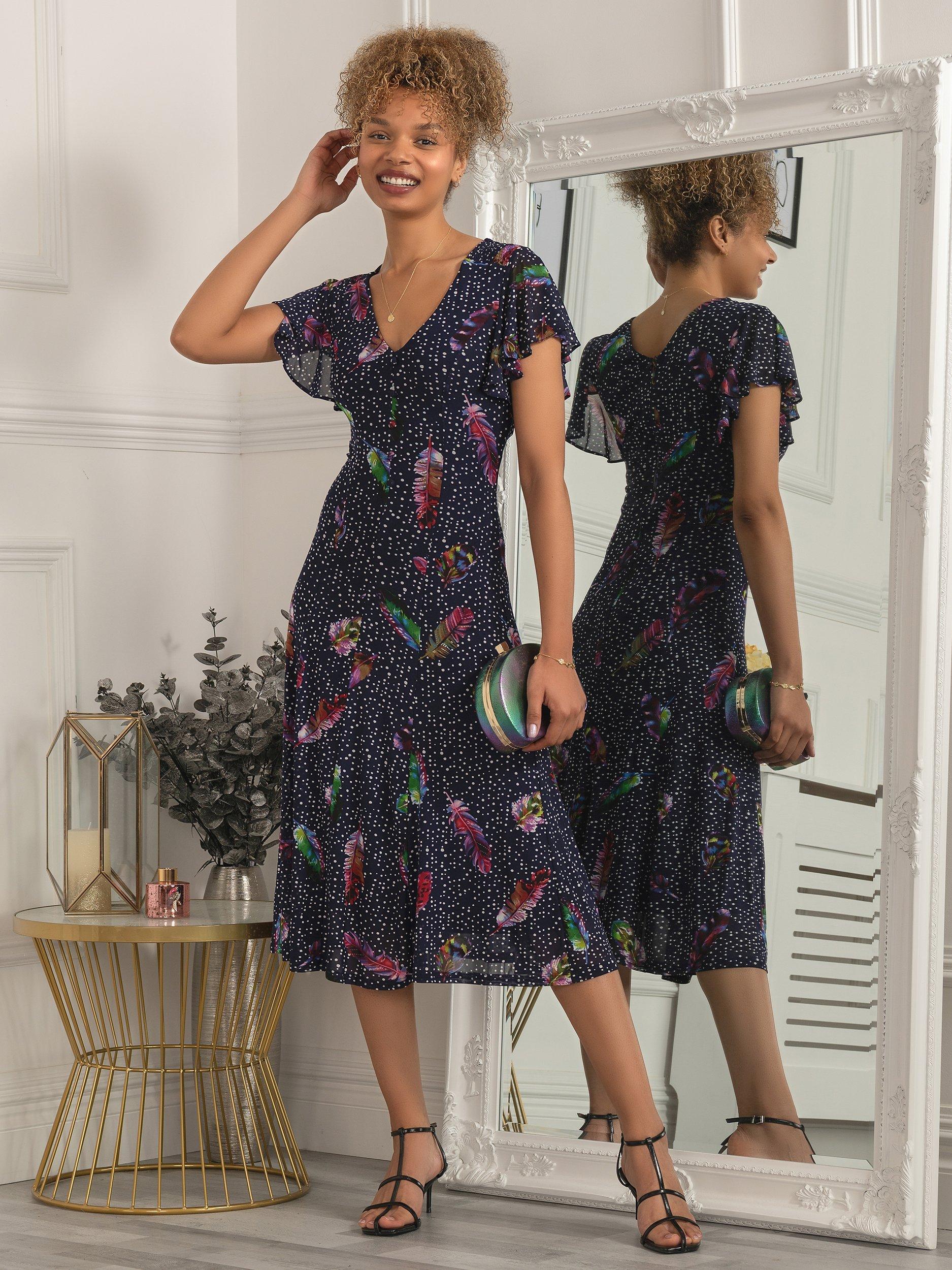 Jolie Moi Lucille Fit and Flare Midi Dress Navy Multi