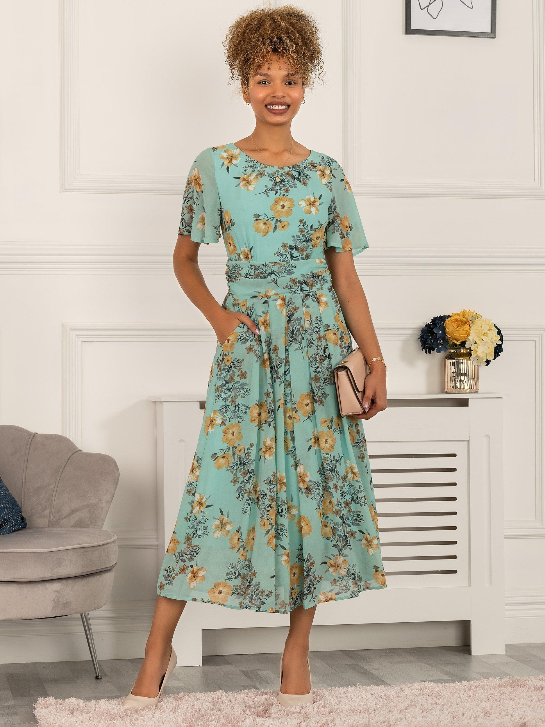 Jolie Moi Reagan Floral Print Chiffon Midi Dress, Light Green