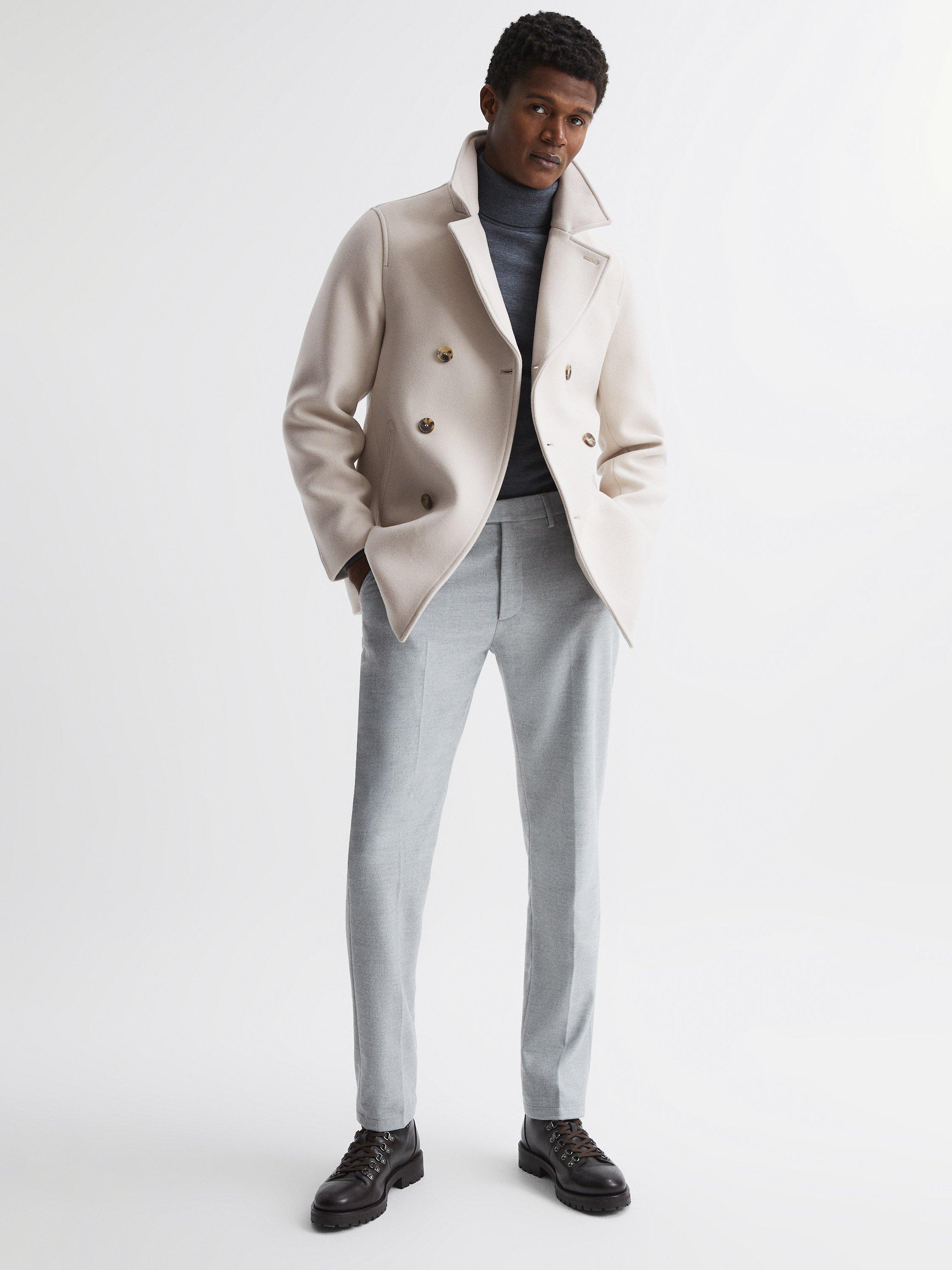 Reiss Wind Wool Blend Pea Coat, Ivory