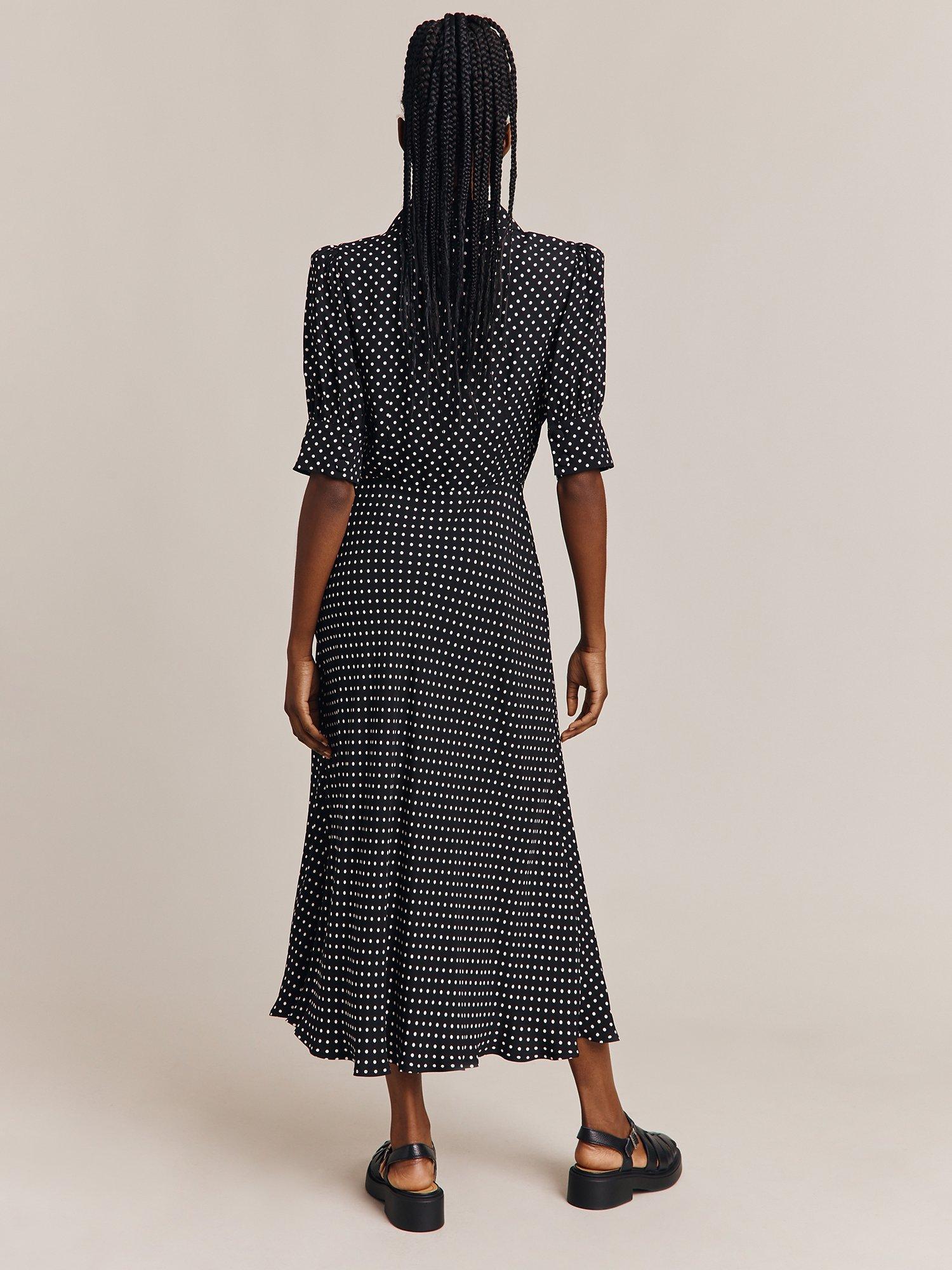 Product image 2 of 4, which shows Ghost Wilma Spot Midi Dress, Black/Multi, XXS