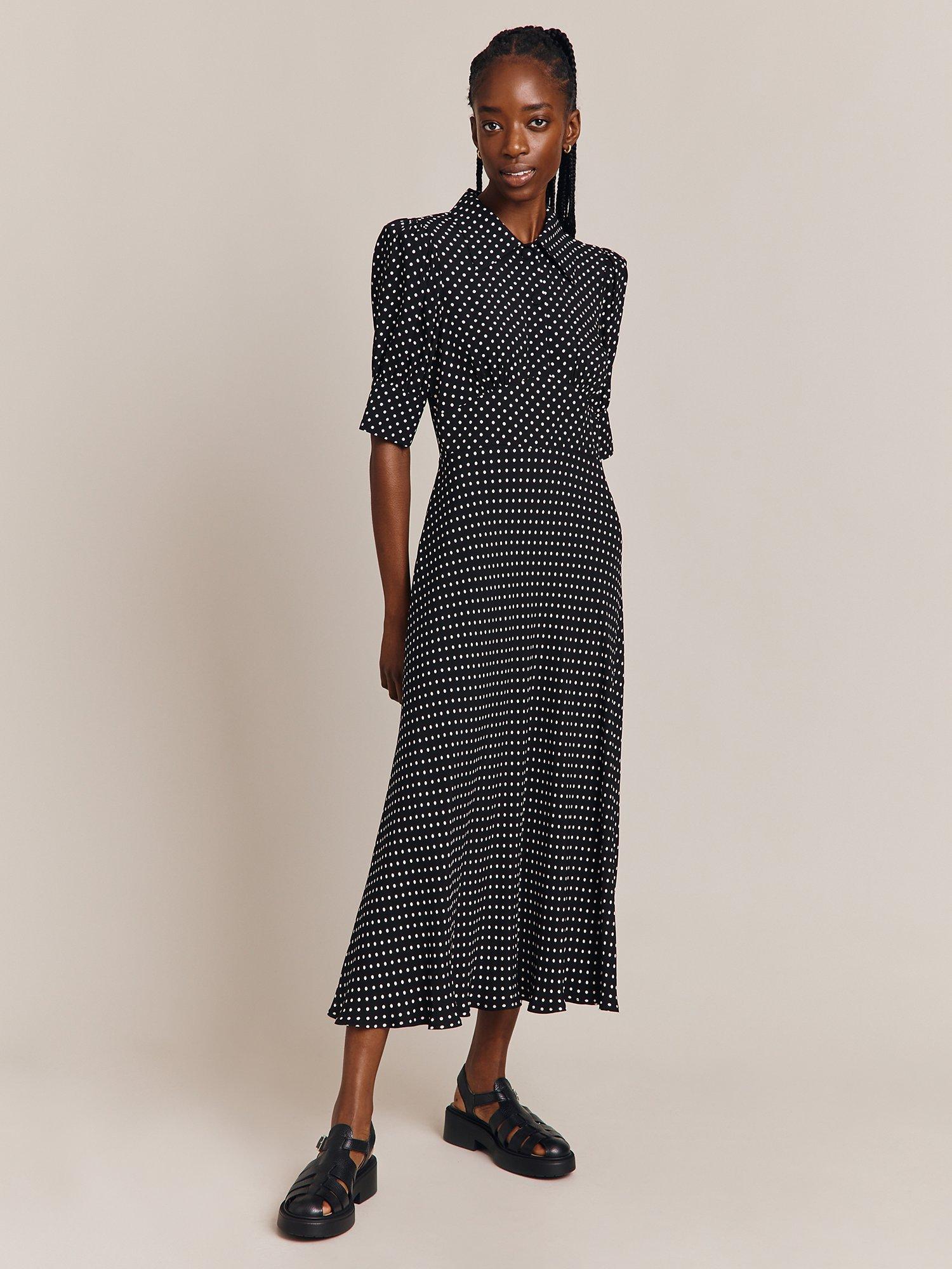 Product image 3 of 4, which shows Ghost Wilma Spot Midi Dress, Black/Multi, XXS