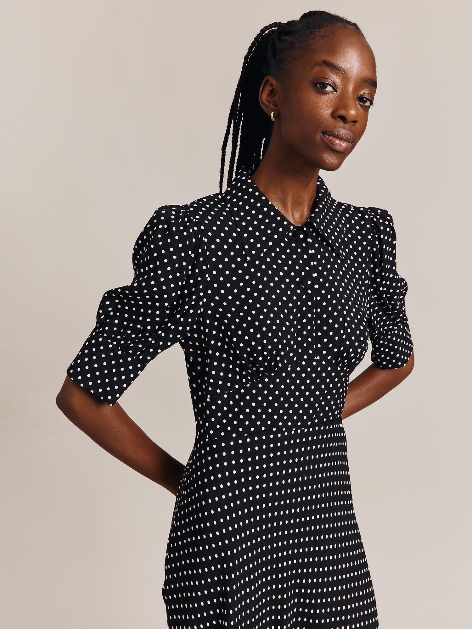 Product image 4 of 4, which shows Ghost Wilma Spot Midi Dress, Black/Multi, XXS