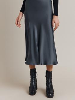 Ghost Luna Satin Midi Skirt, Charcoal