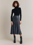 Ghost Luna Satin Midi Skirt, Charcoal