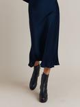 Ghost Luna Satin Midi Skirt, Navy