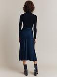 Ghost Luna Satin Midi Skirt, Navy