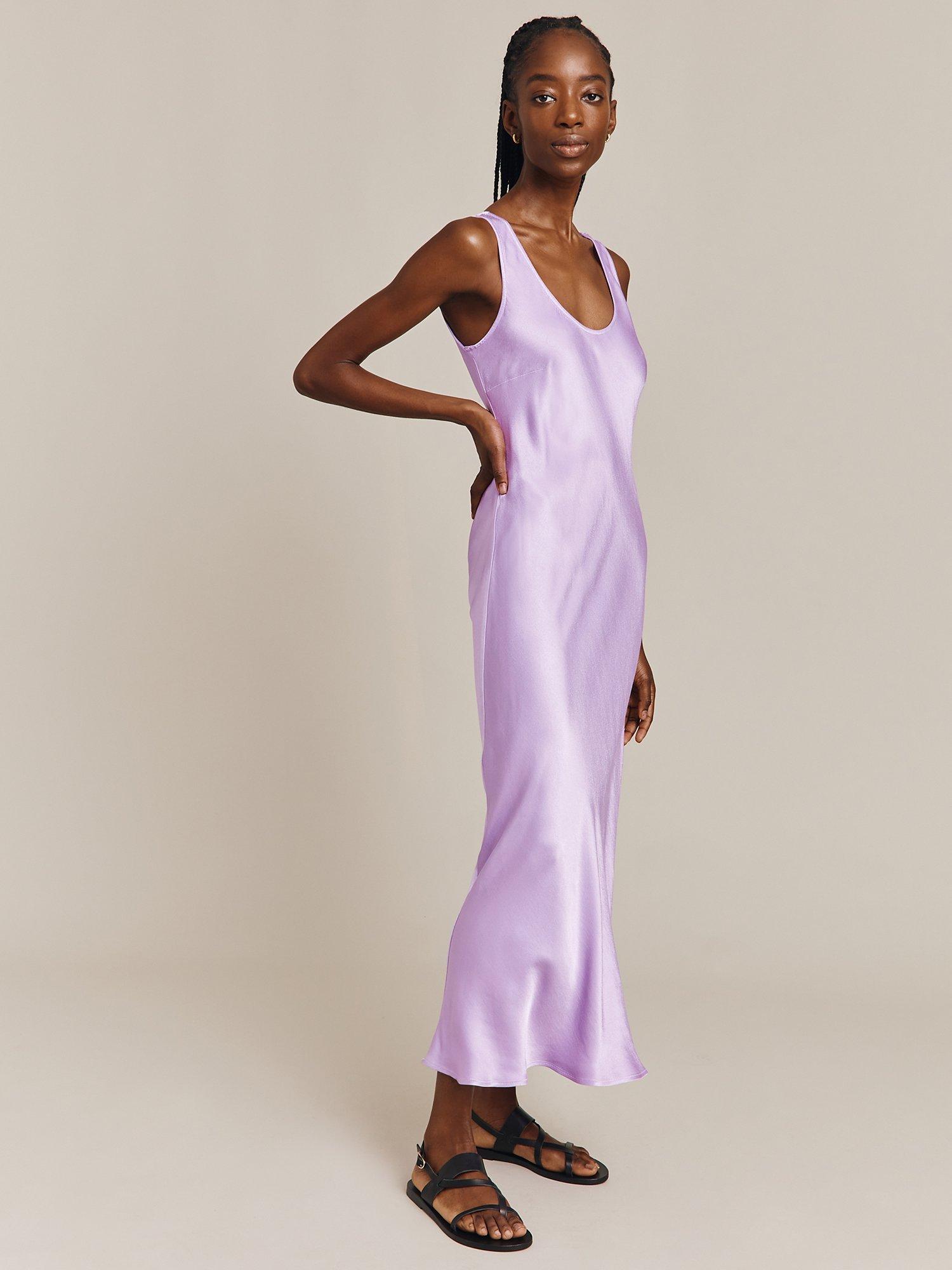 Ghost Palm Bias Cut Satin Slip Dress, Lilac
