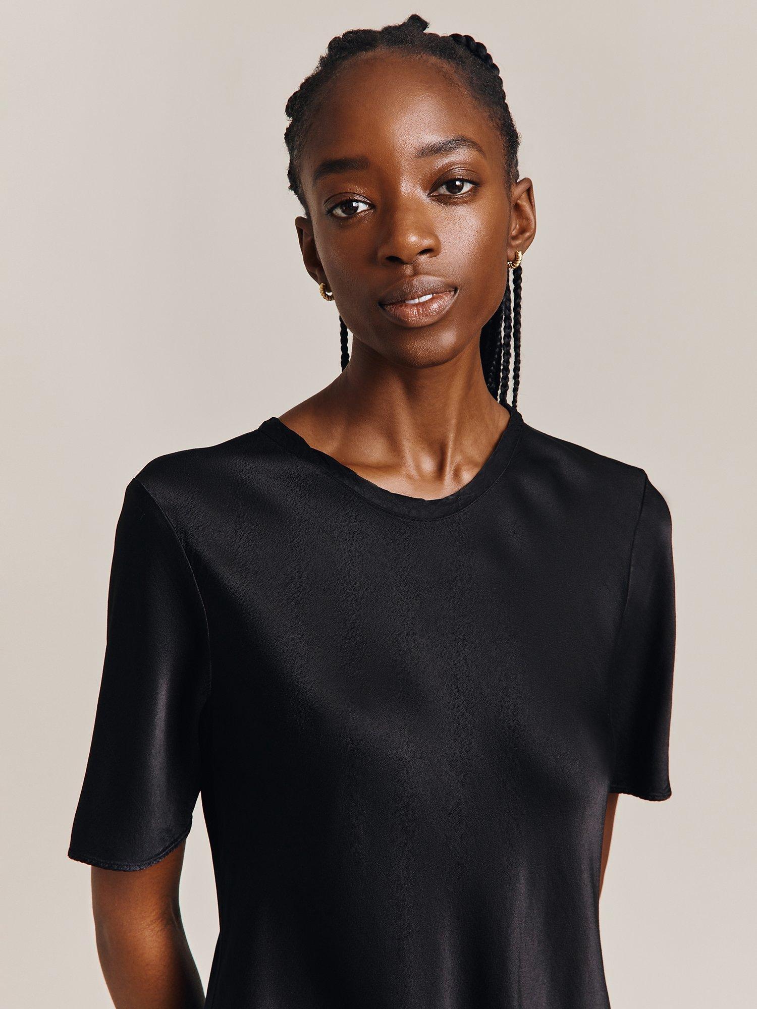 Product image 3 of 3, which shows Ghost Ivy Satin Top, Black, XS