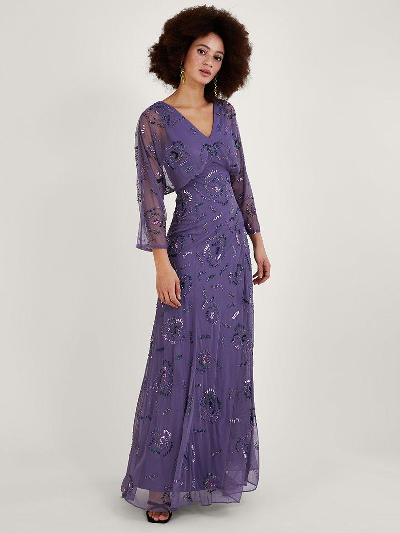Monsoon Peggy Embellished Maxi Dress, Purple