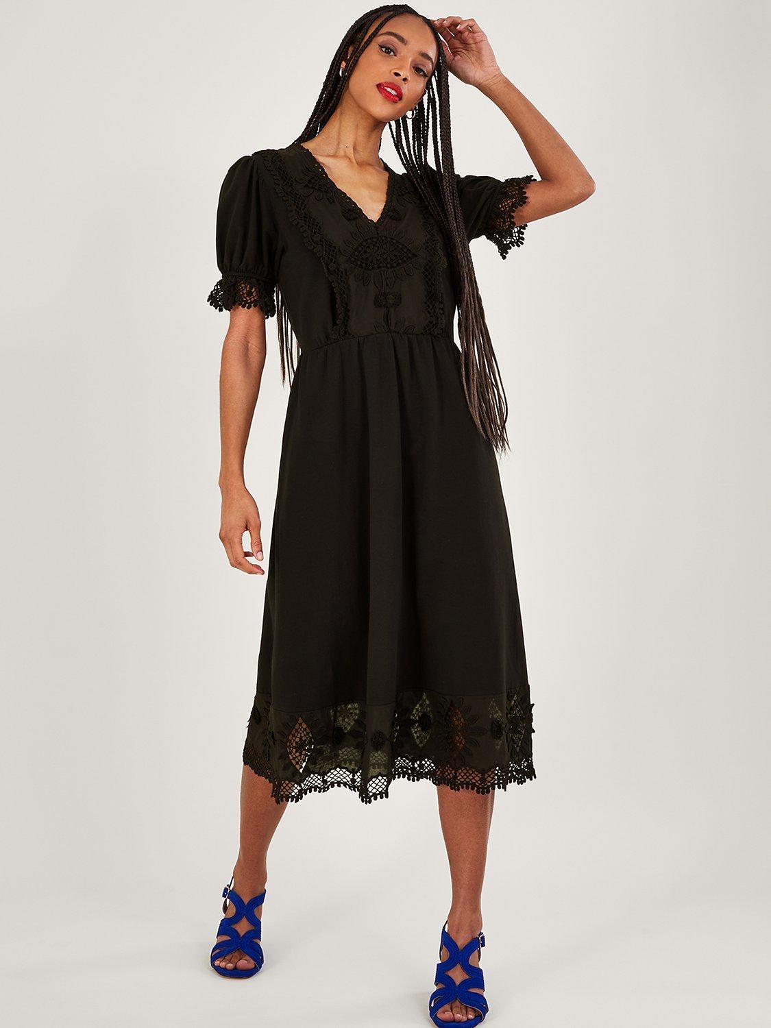 Monsoon Jersey Crochet Dress, Black
