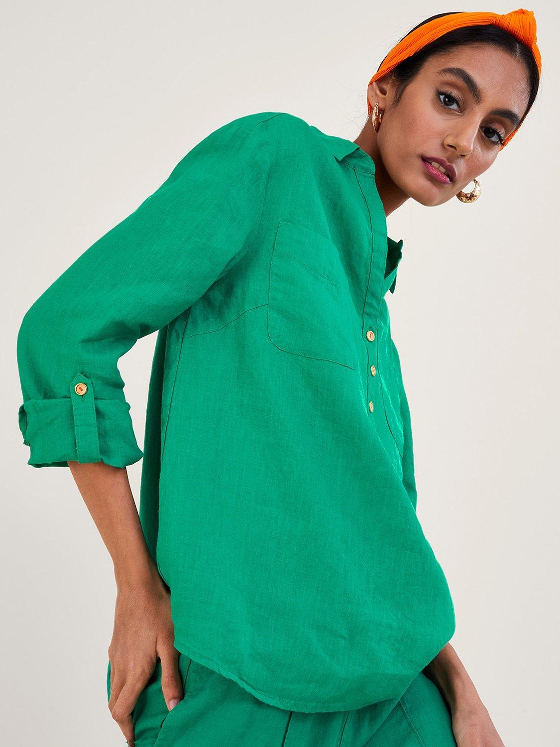 Monsoon Linen Collar Overhead Shirt, Green