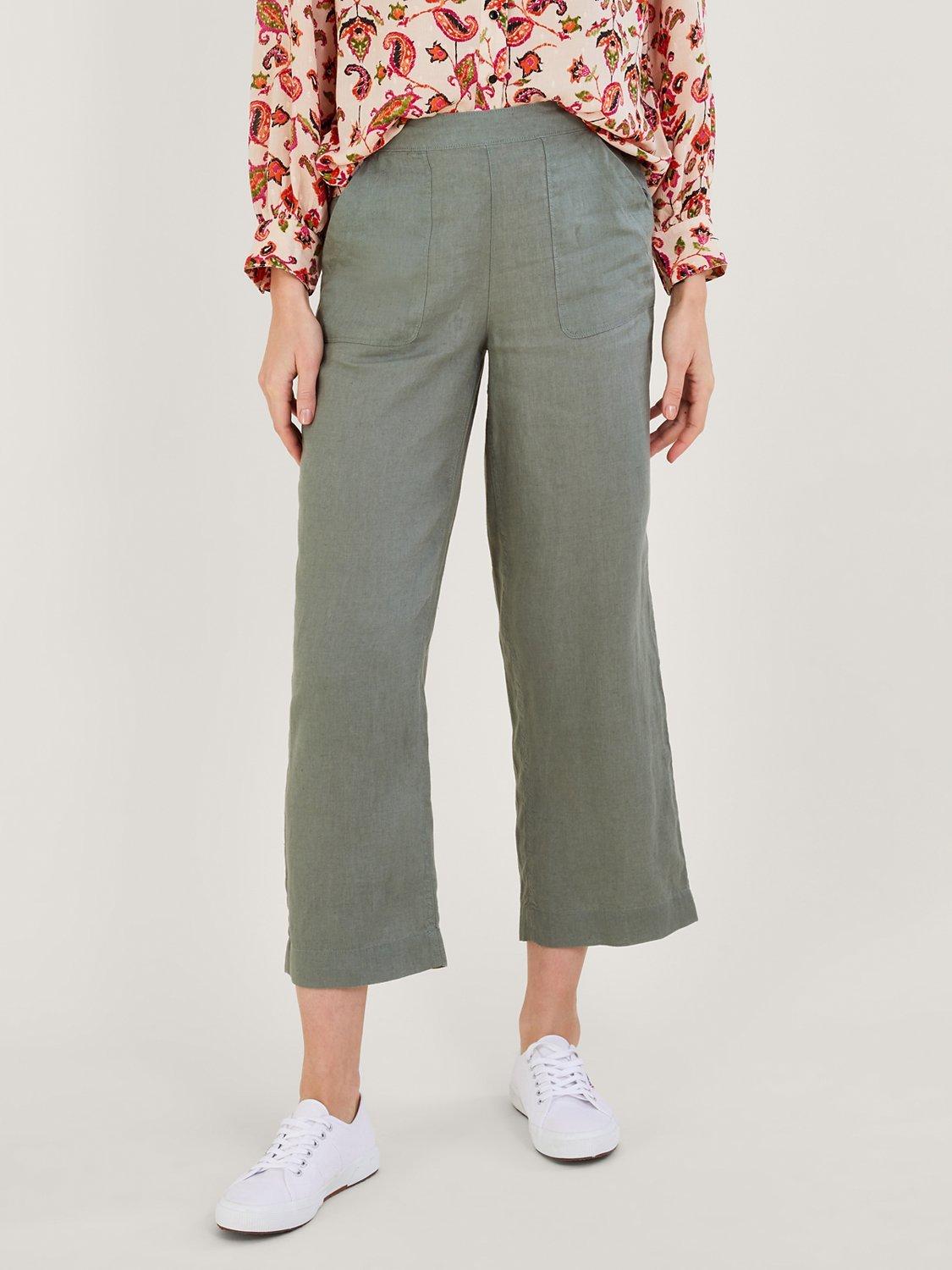 Monsoon Linen Pull on Trousers, Khaki