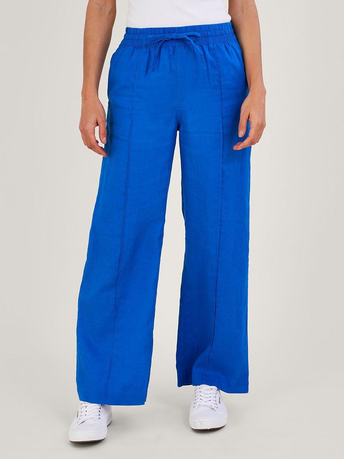 Monsoon Linen Wide Leg Pull On Trousers, Cobalt