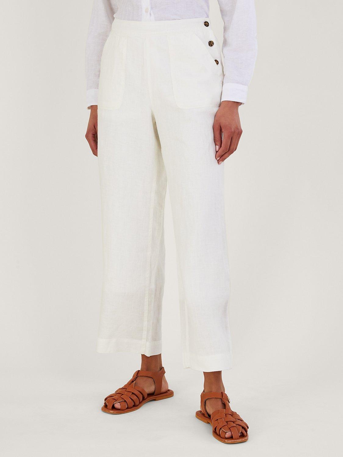 Monsoon Linen Pull on Trousers, White