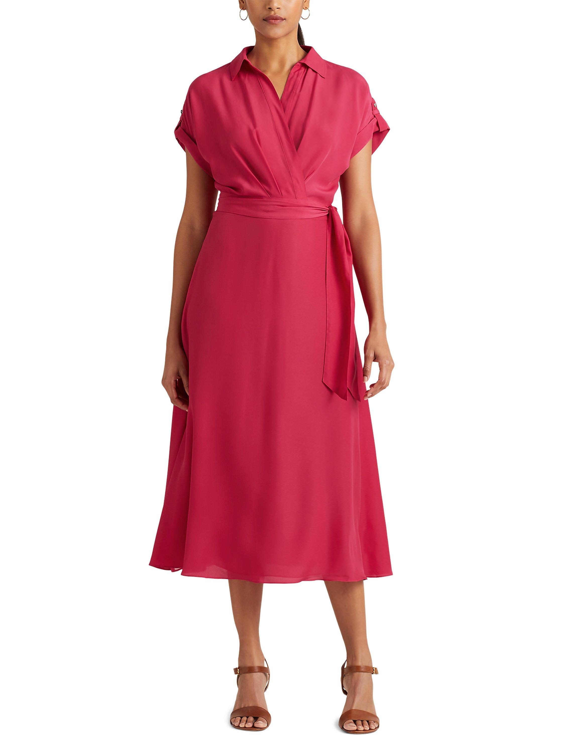 Ralph Lauren Fratillo Belt Tie Midi Dress, Sport Pink