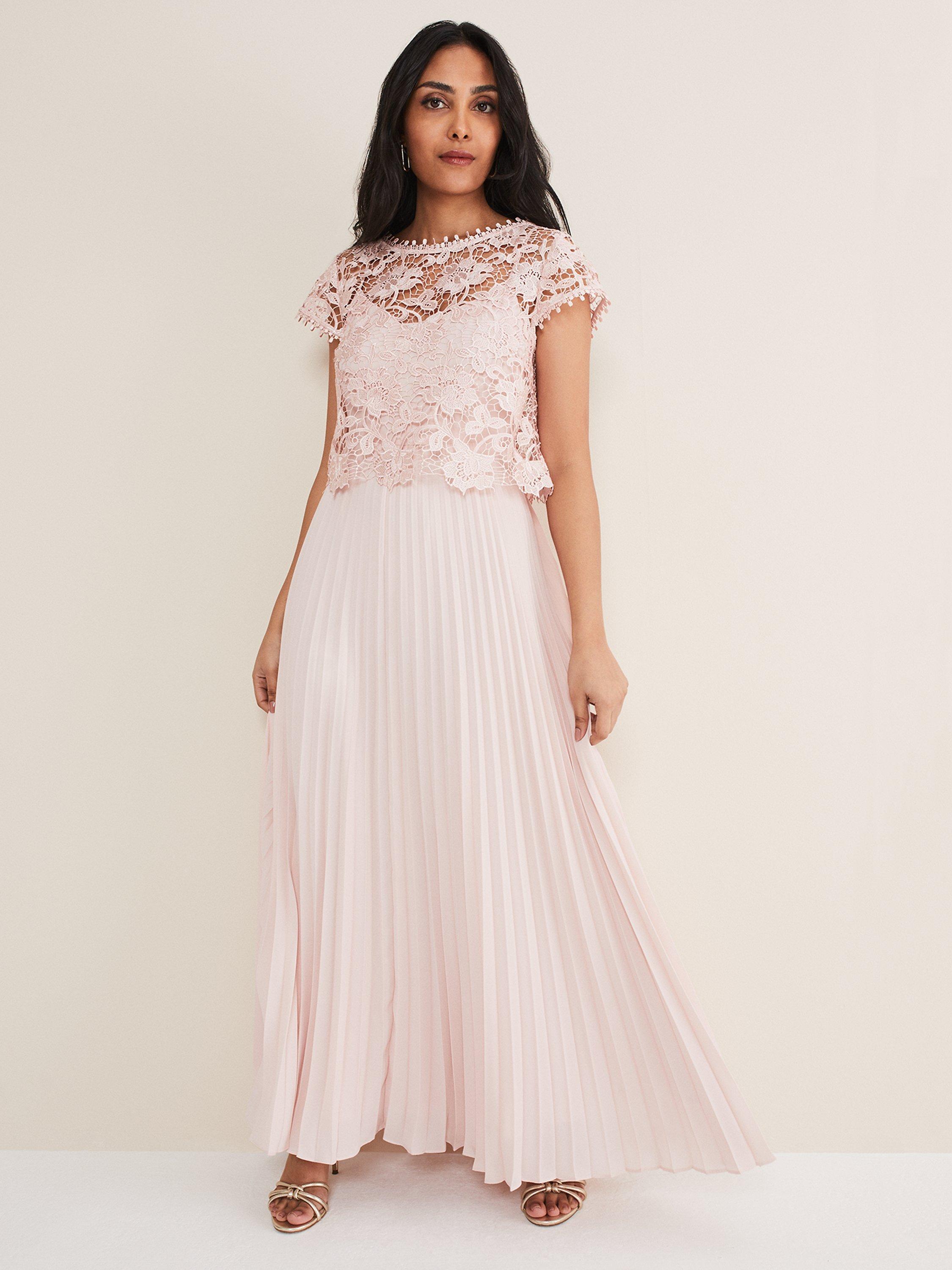 Phase Eight Petite Michelle Lace Bodice Pleated Maxi Dress Antique Rose