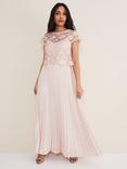 Phase Eight Petite Michelle Lace Bodice Pleated Maxi Dress, Antique Rose