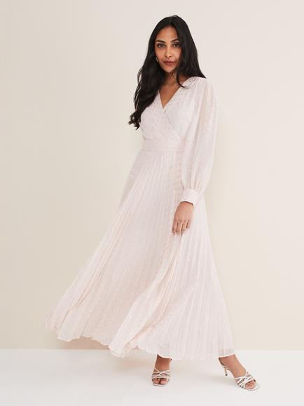 Phase Eight Petite Carmen Pleated Floral Dress, Antique Rose