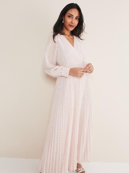 Phase Eight Petite Carmen Pleated Floral Dress - view 2, Antique Rose