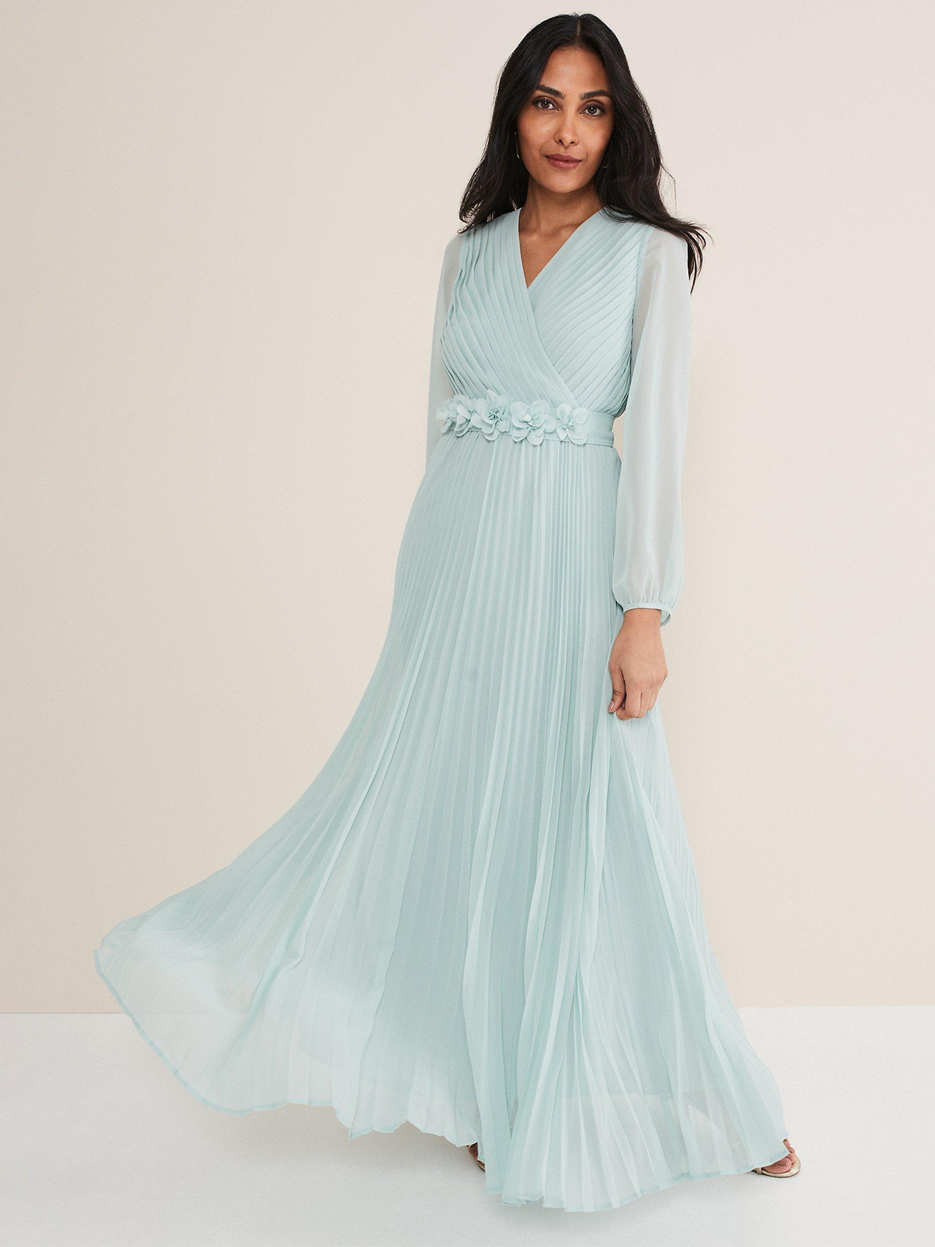 Product image 1 of 4, which shows Phase Eight Petite Alecia Pleated Maxi Dress, Peppermint, 6