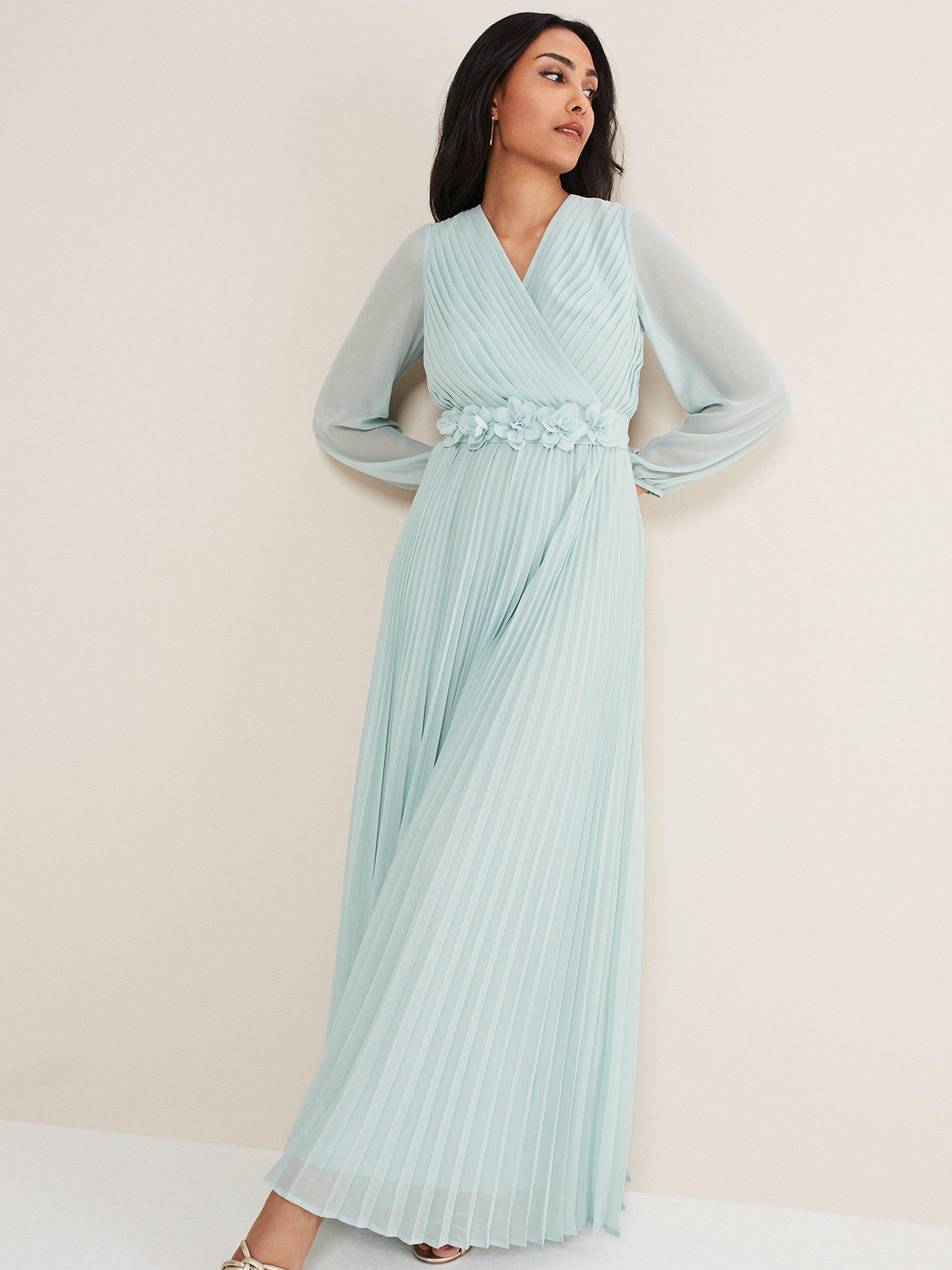Product image 3 of 4, which shows Phase Eight Petite Alecia Pleated Maxi Dress, Peppermint, 6