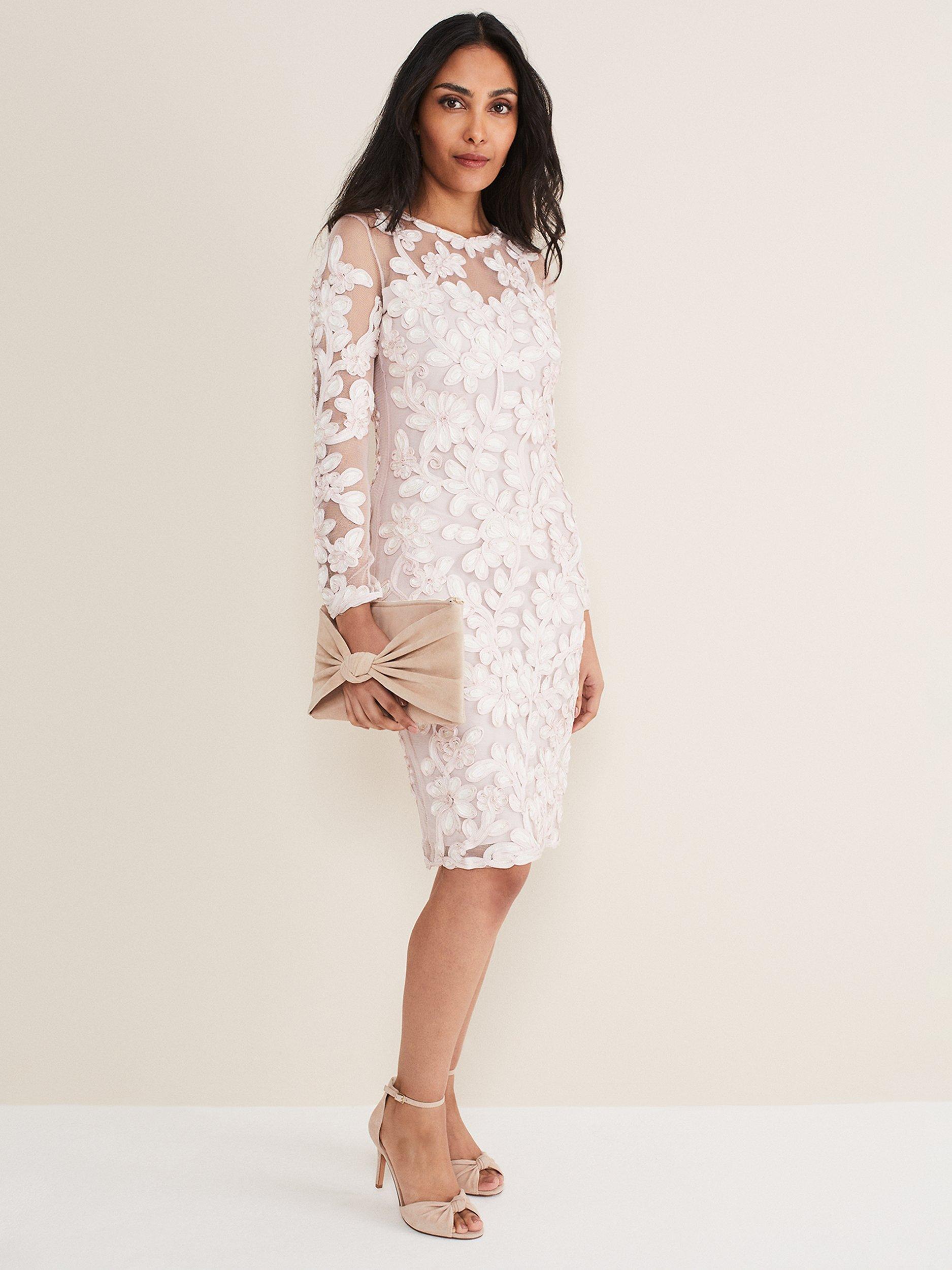 Phase Eight Petite Annika Tapework Dress, Antique Rose/Ivory