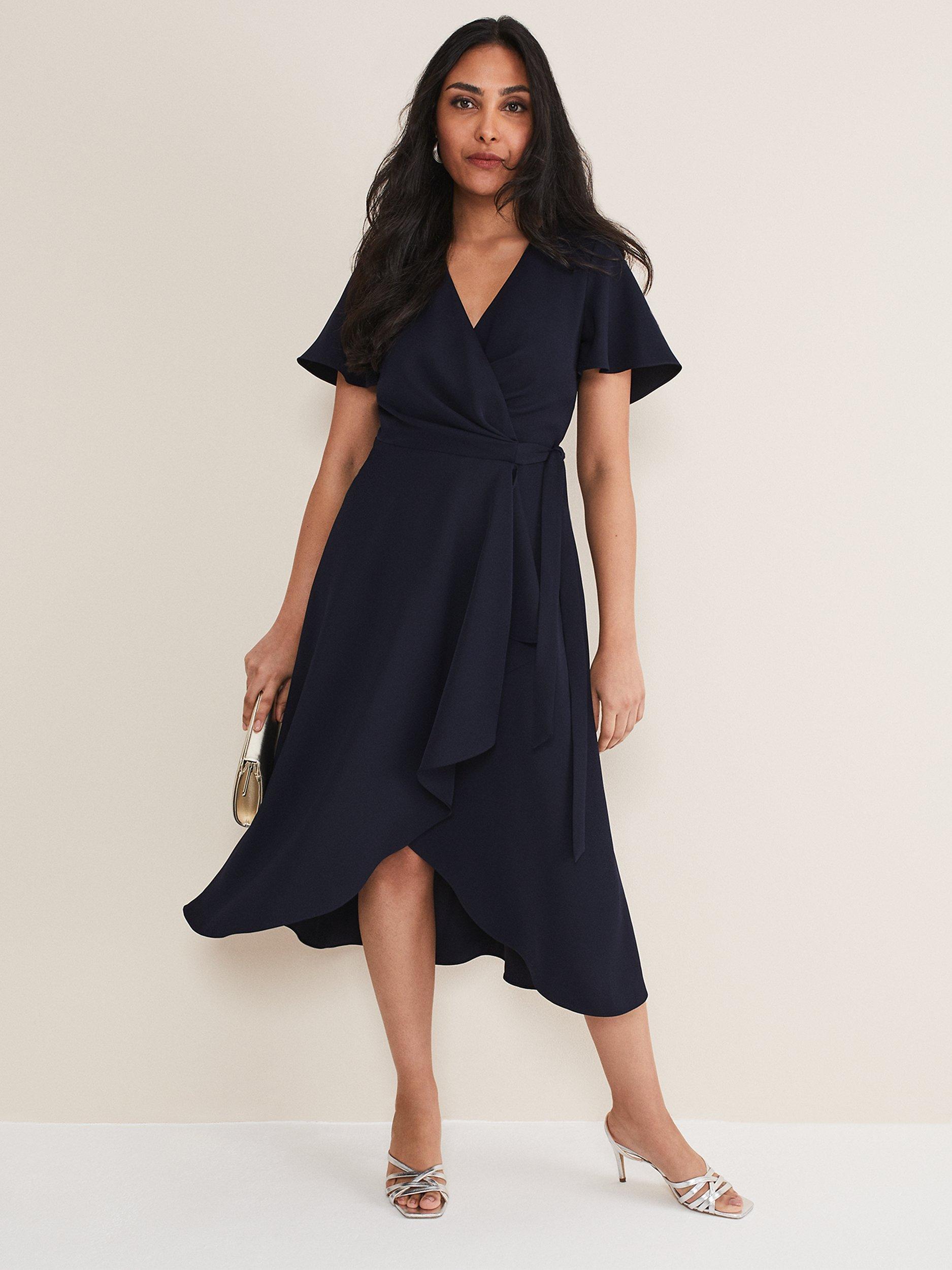 Phase Eight Petite Julissa Frill Wrap Midi Dress Navy