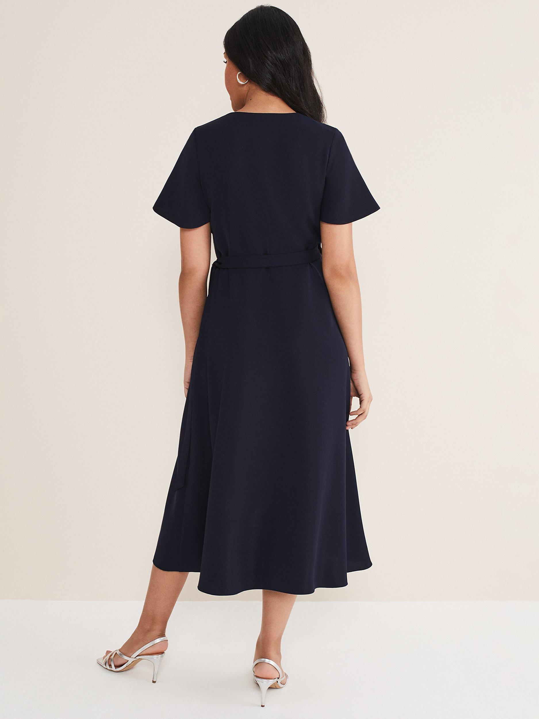 Product image 2 of 7, which shows Phase Eight Petite Julissa Frill Wrap Midi Dress, Navy, 6