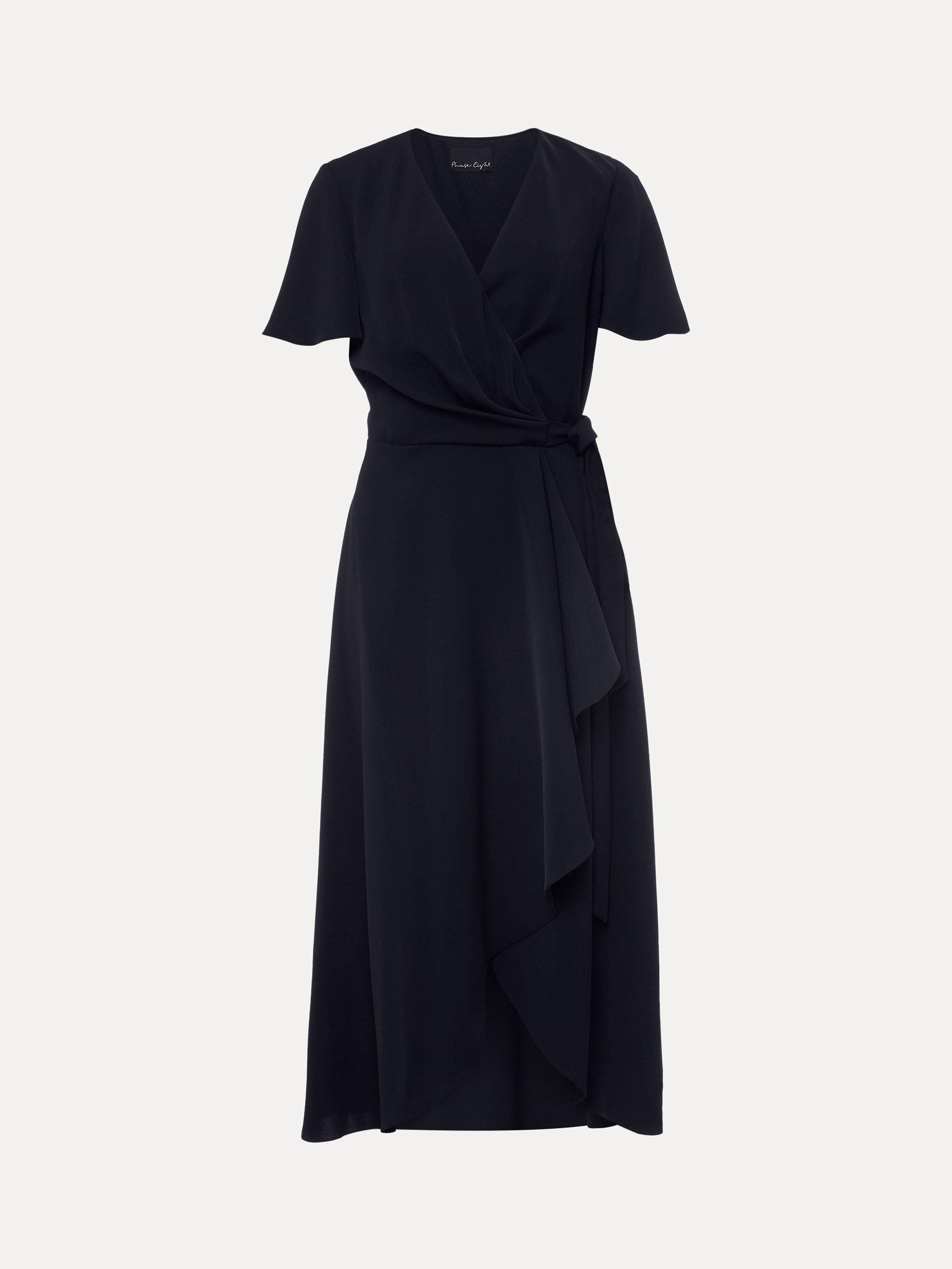 Product image 5 of 7, which shows Phase Eight Petite Julissa Frill Wrap Midi Dress, Navy, 6