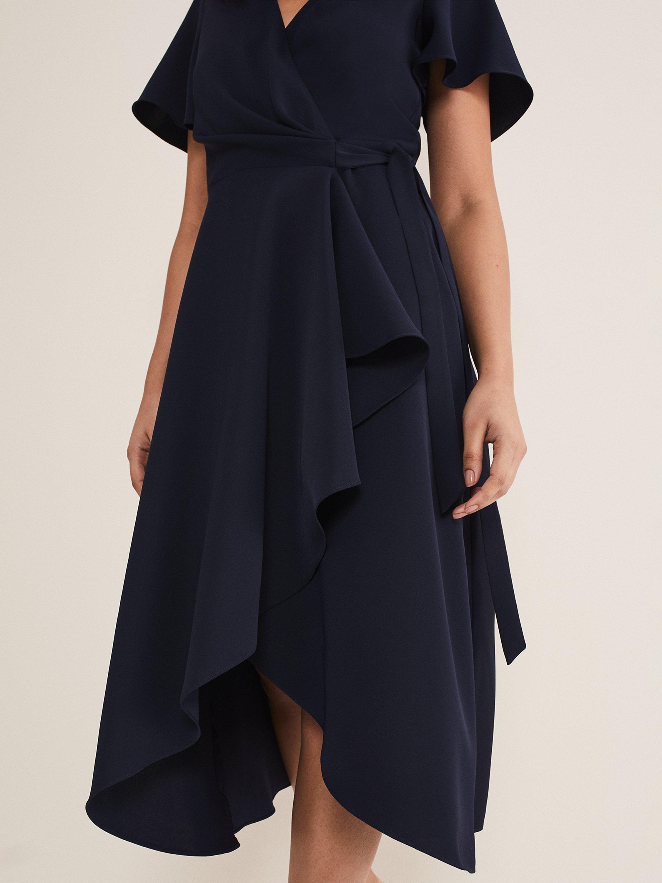Product image 7 of 7, which shows Phase Eight Petite Julissa Frill Wrap Midi Dress, Navy, 6