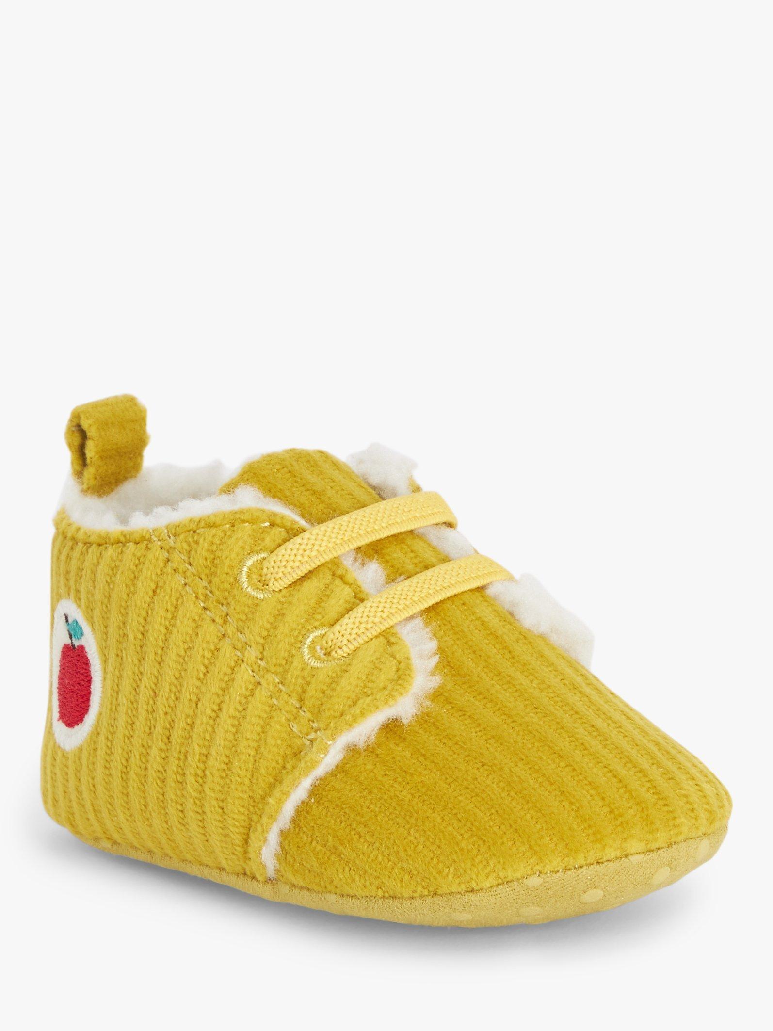 John Lewis Baby Corduroy Slipper Booties, Yellow