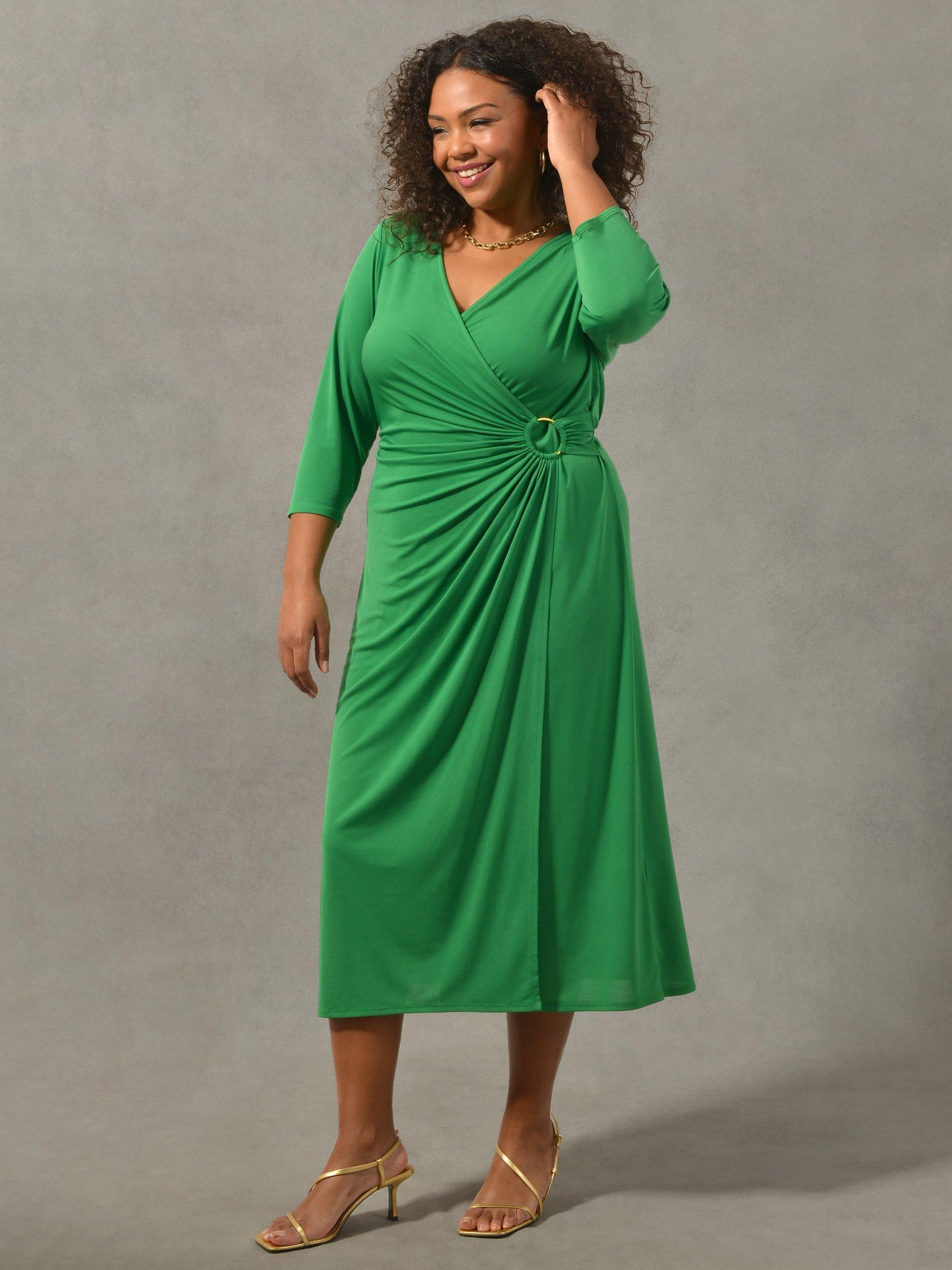 Live Unlimited Ring Detail Wrap Jersey Midi Dress, Green