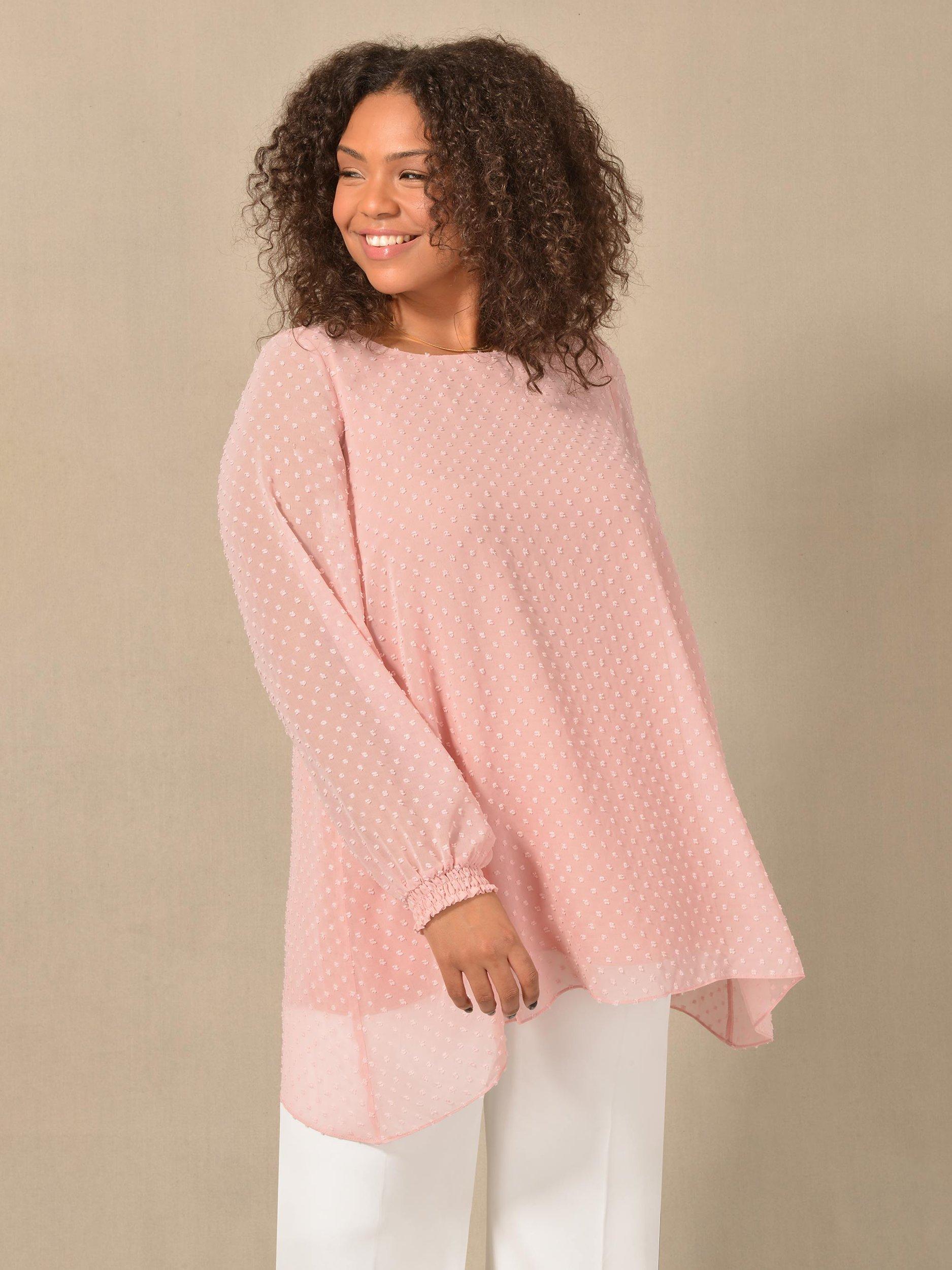 Live Unlimited Dobby Chiffon Shirred Cuff Top, Pink