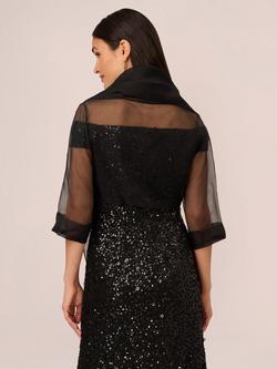 Adrianna Papell Short Sleeve Organza Wrap, Black - view 2, Black