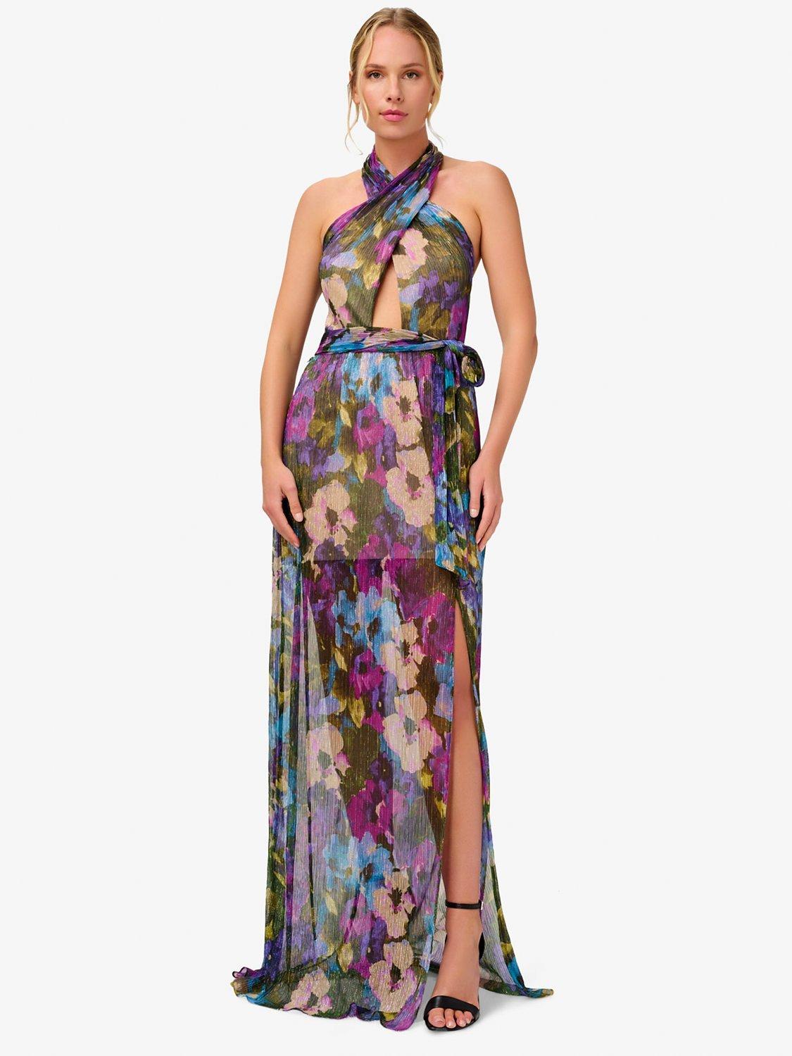 Aidan by Adrianna Papell Crinkle Mesh Halter Dress, Magenta