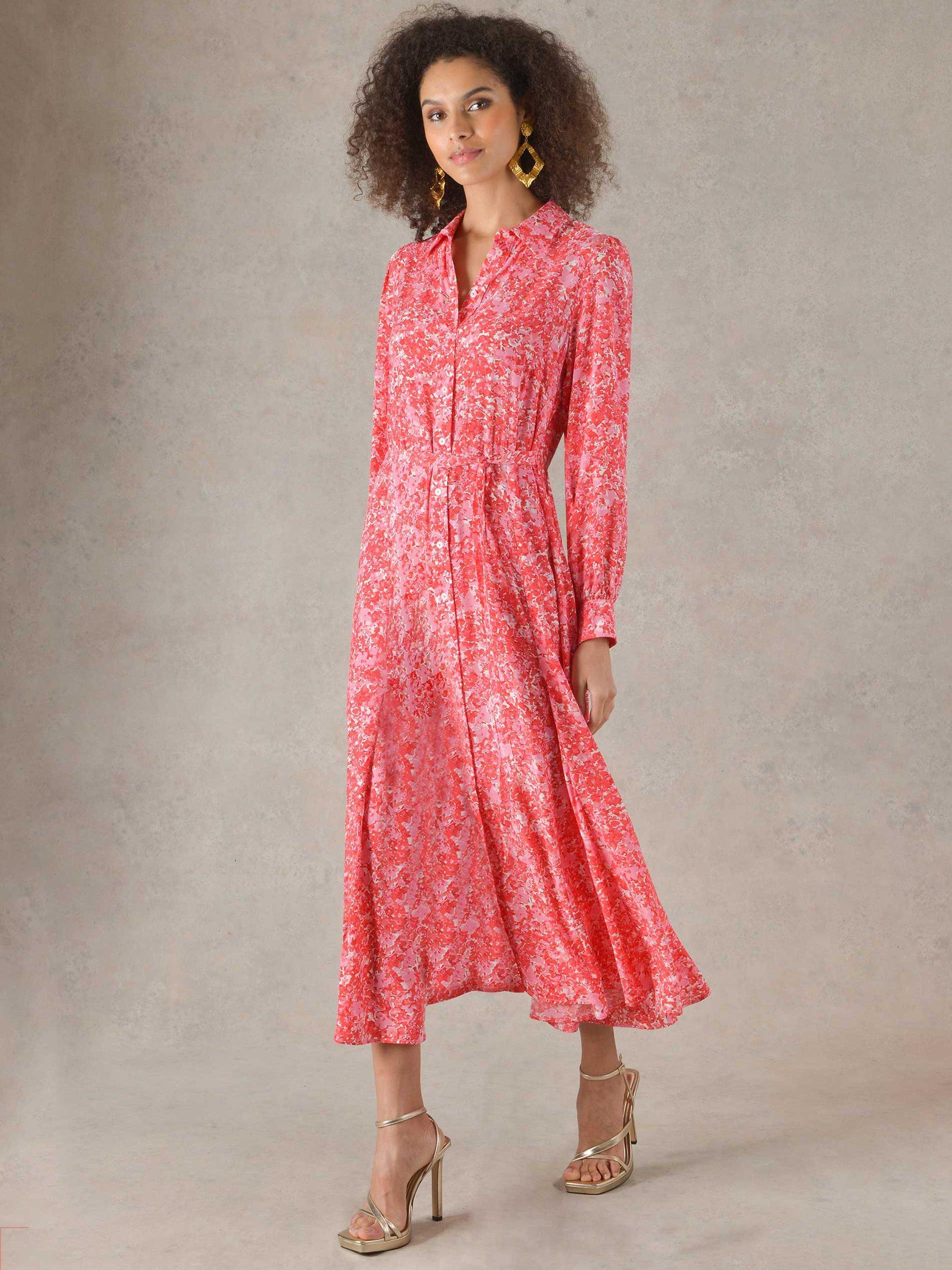 Ro&Zo Floral Midi Shirt Dress, Pink