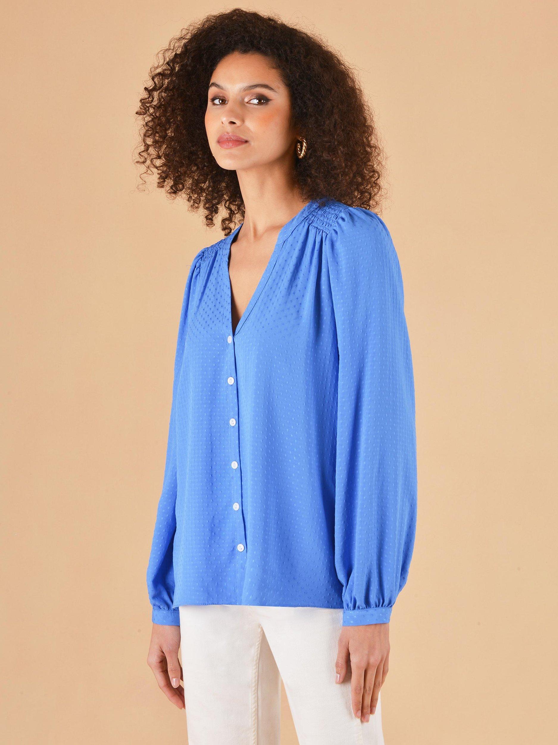 Ro&Zo Shirred Detail Button Blouse, Blue
