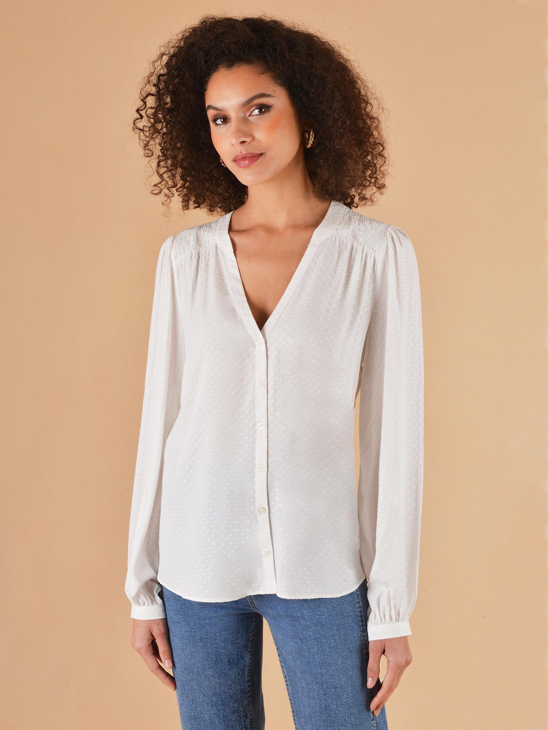 Ro&Zo Shirred Detail Button Blouse, White